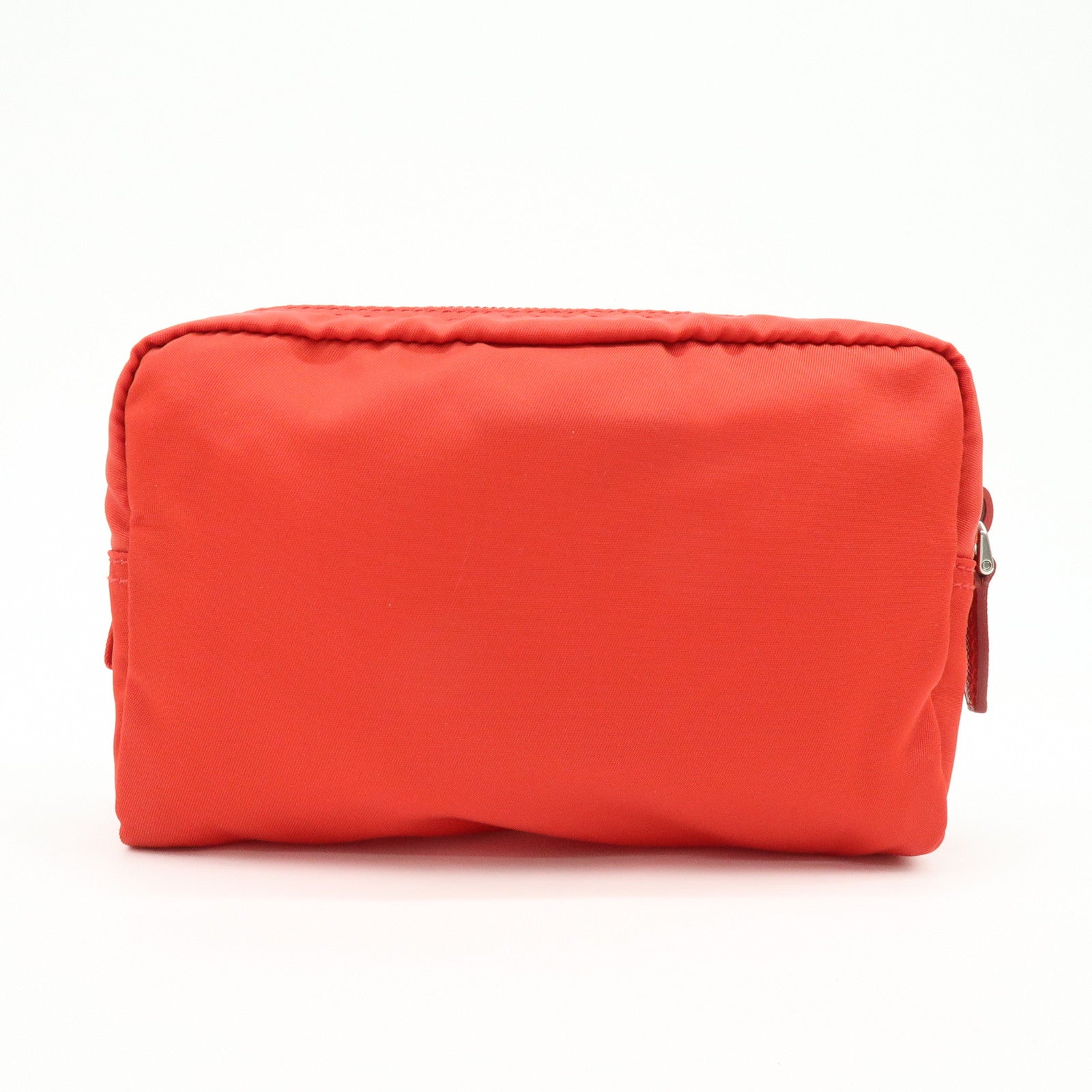 PRADA Triangle Logo Nylon Pouch Cosmetic Pouch Red