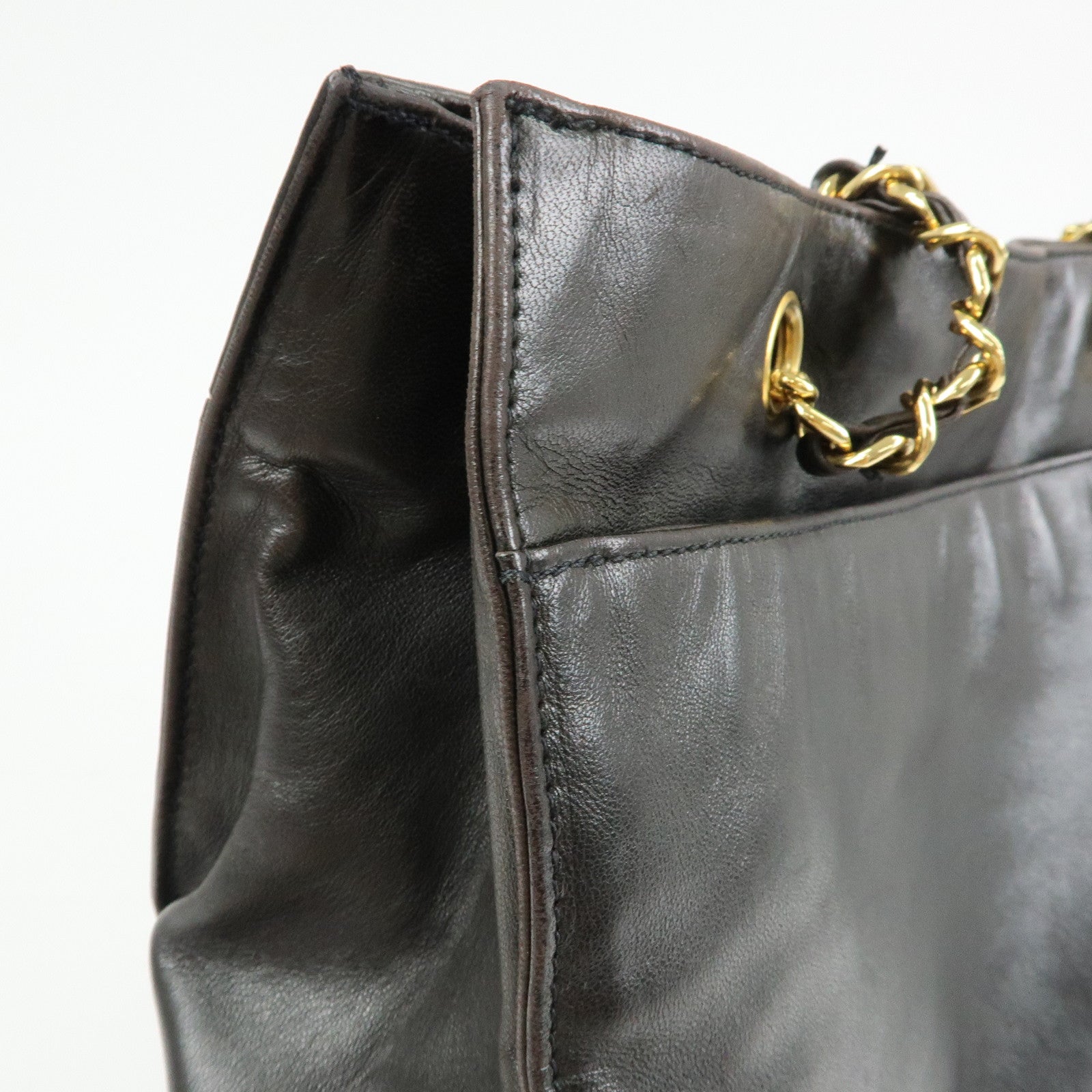 CHANEL COCO Mark Lamb Skin Tote Bag Shoulder Bag Dark Brown