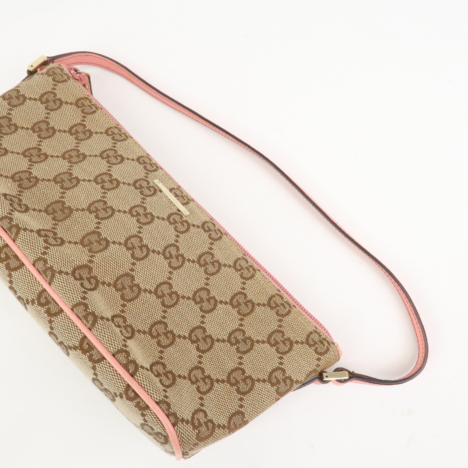 GUCCI Boat Bag GG Canvas Leather Hand Bag Brown Pink 07198