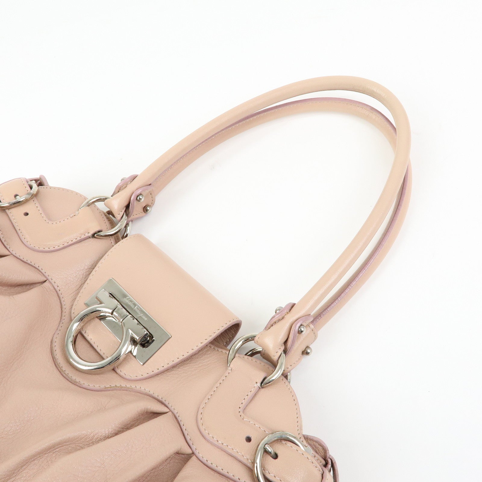 Ferragamo Gancini Leather Shoulder Bag Hand Bag Pink