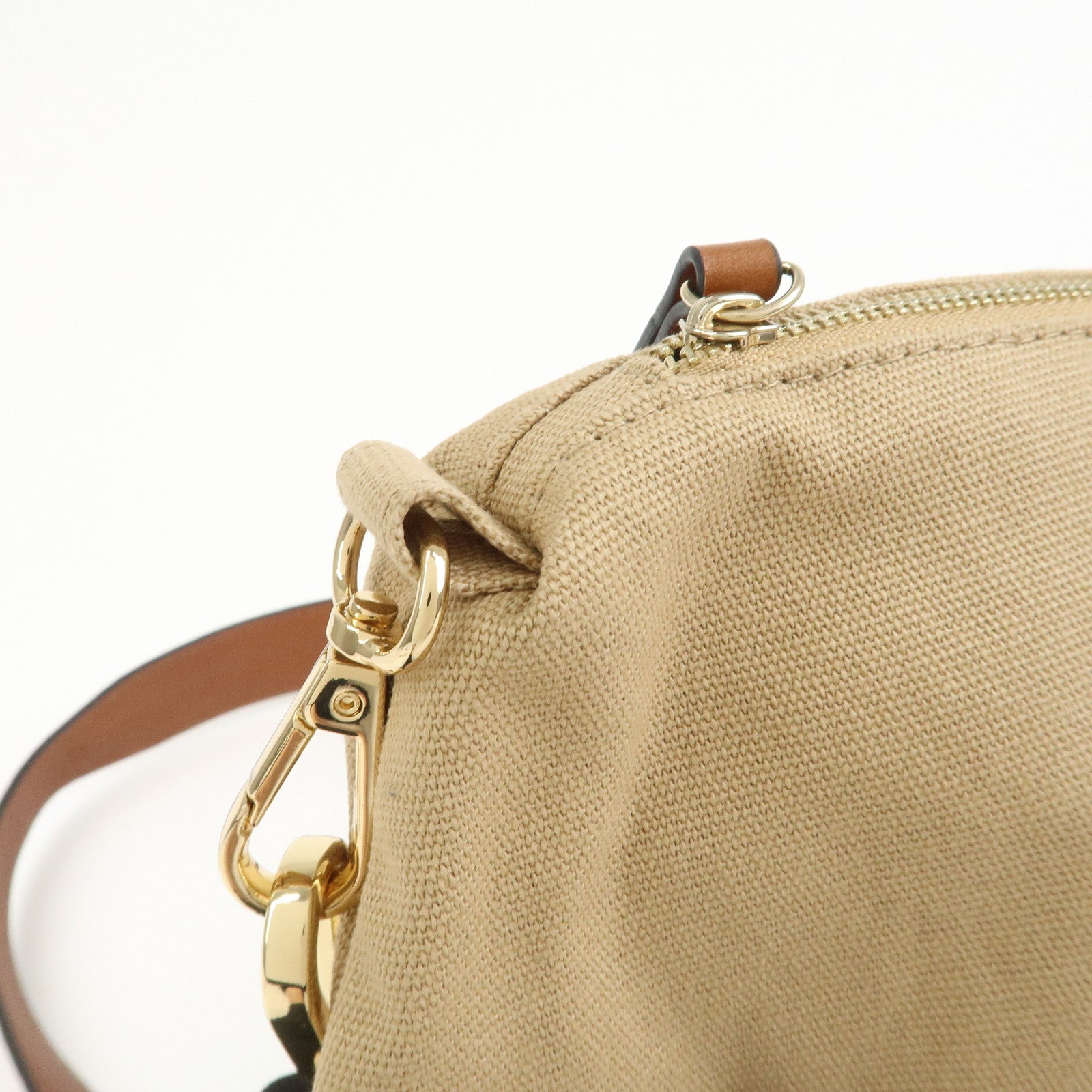 Chloe Logo 2Way Canvas Leather Shoulder Bag Crossbody Bag Beige