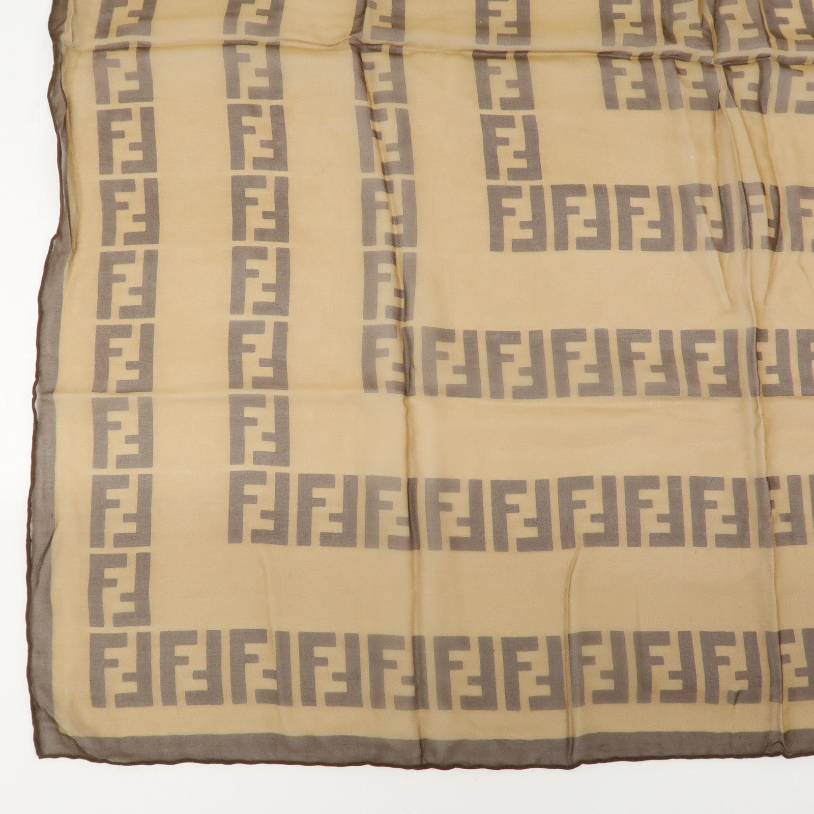 FENDI Zucca Logo Silk 100% Scarf Brown