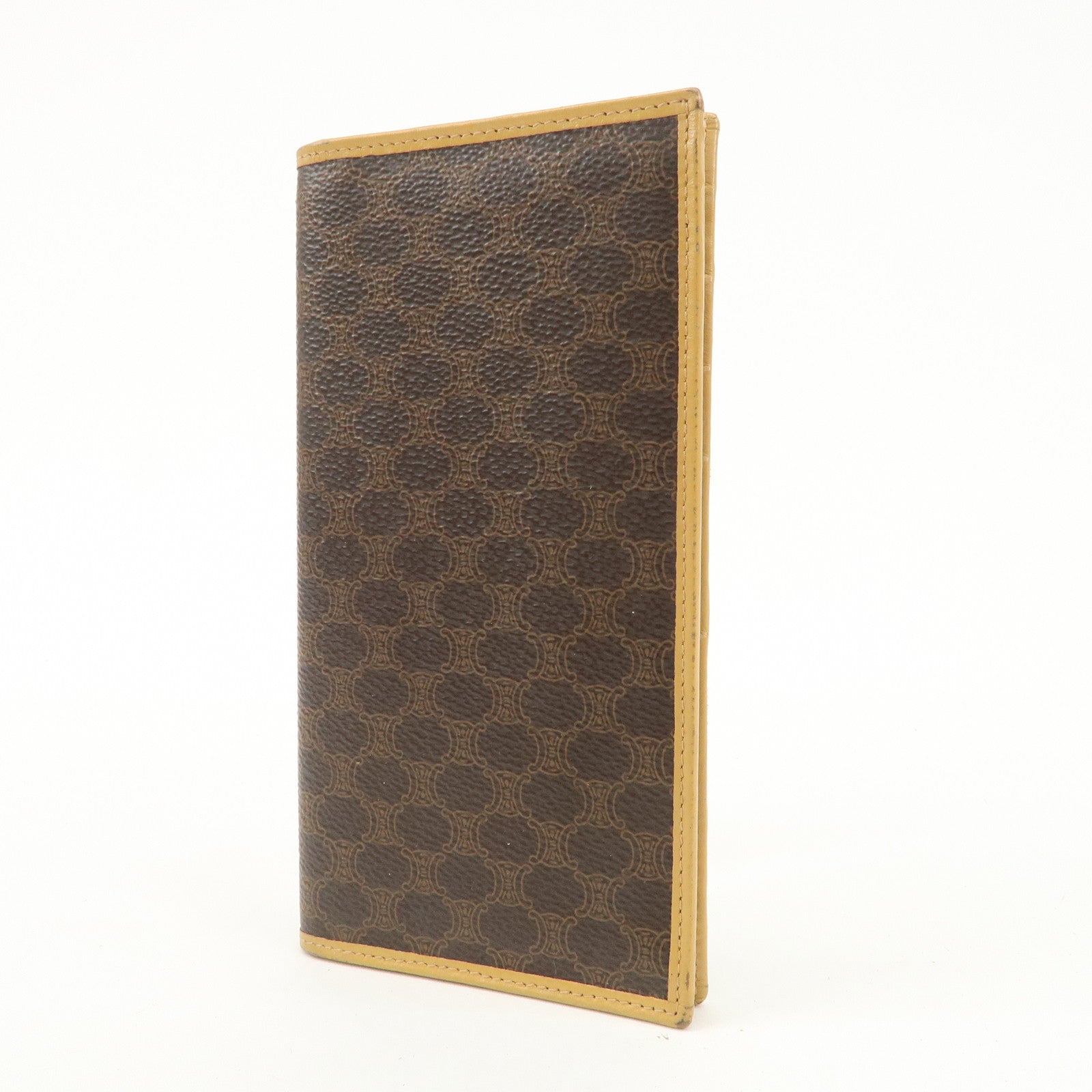 CELINE Macadam Set of 2 Long Wallet Leather Beige Dark Brown Used