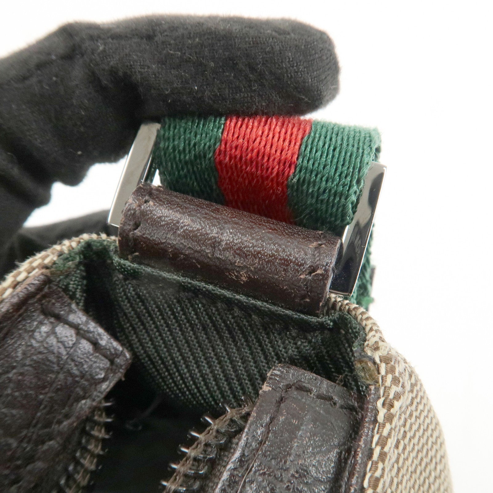 GUCCI Sherry Canvas Leather Pouch Hand Bag Beige Brown 106644 Used