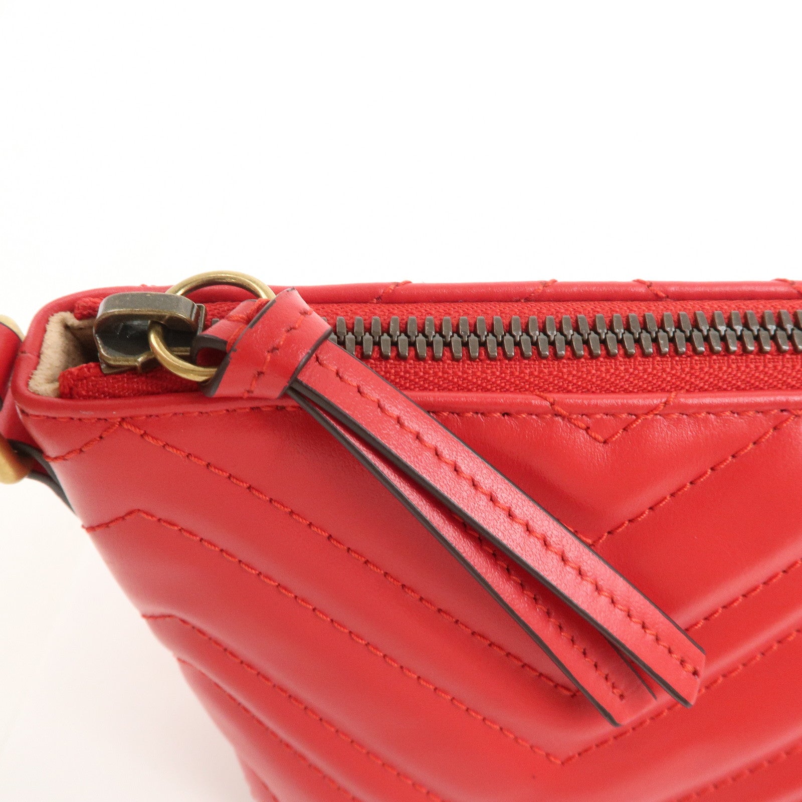 GUCCI GG Marmont Logo Leather Shoulder Bag Hand Bag Red 739166