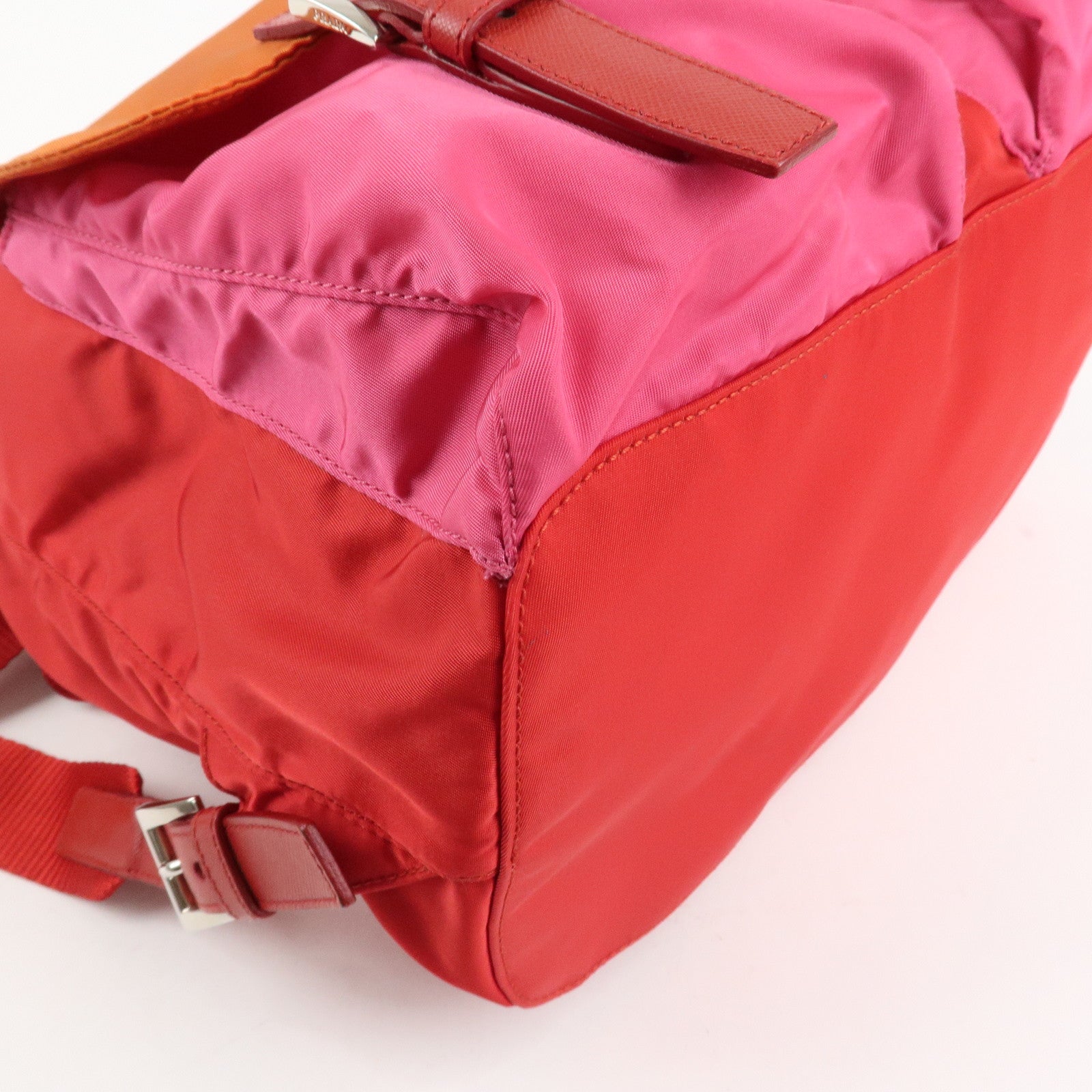 PRADA Triangle Logo Nylon Leather Backpack Ruck Sack Pink B6677 Used