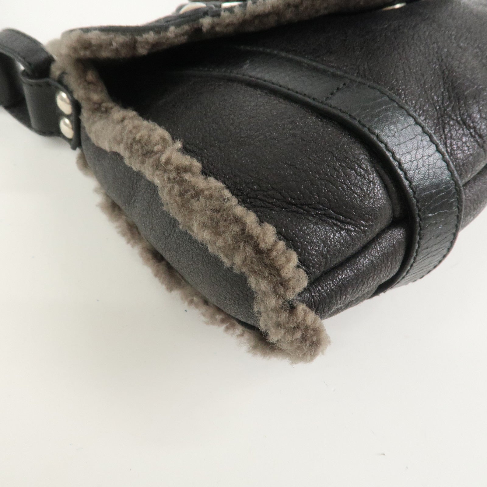 Ferragamo Gancini Mouton Leather Shoulder Bag Hand Bag Black