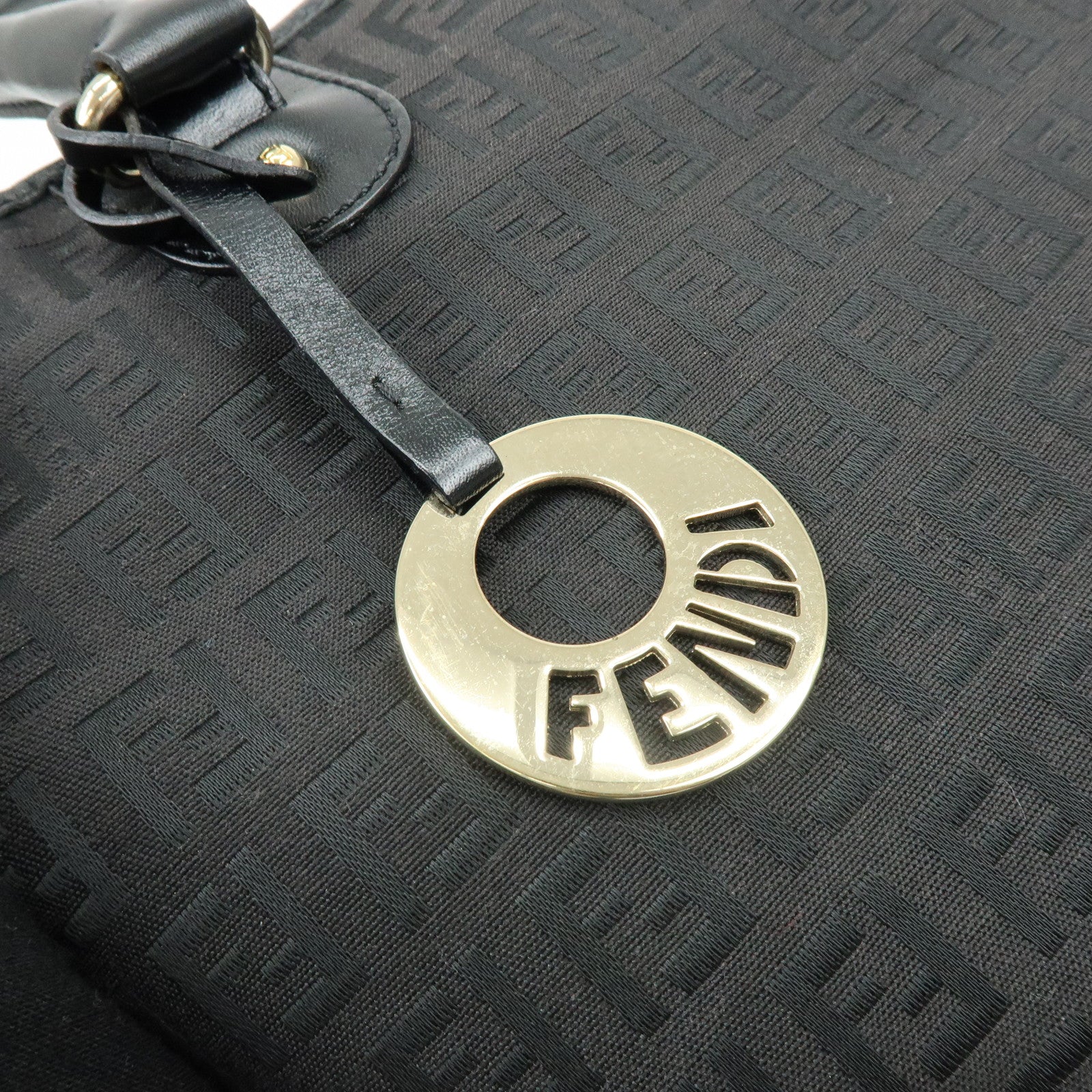 Fendi Zucchino Canvas Leather Hand Bag Tote Bag Black Brown 8BH139