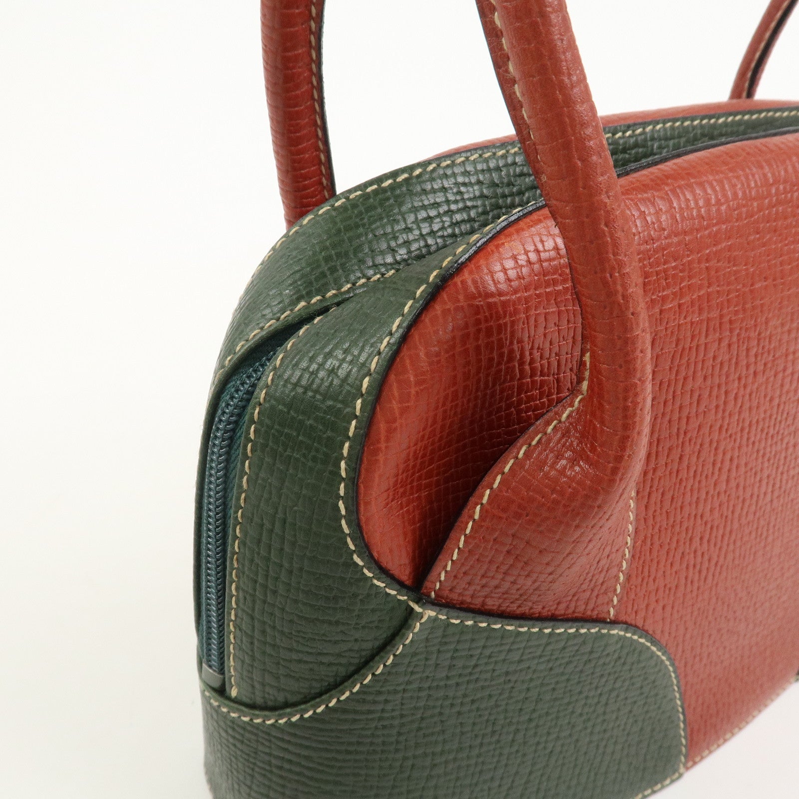 LOEWE Embossed Leather Shoulder Bag Hand Bag Green Red Brown
