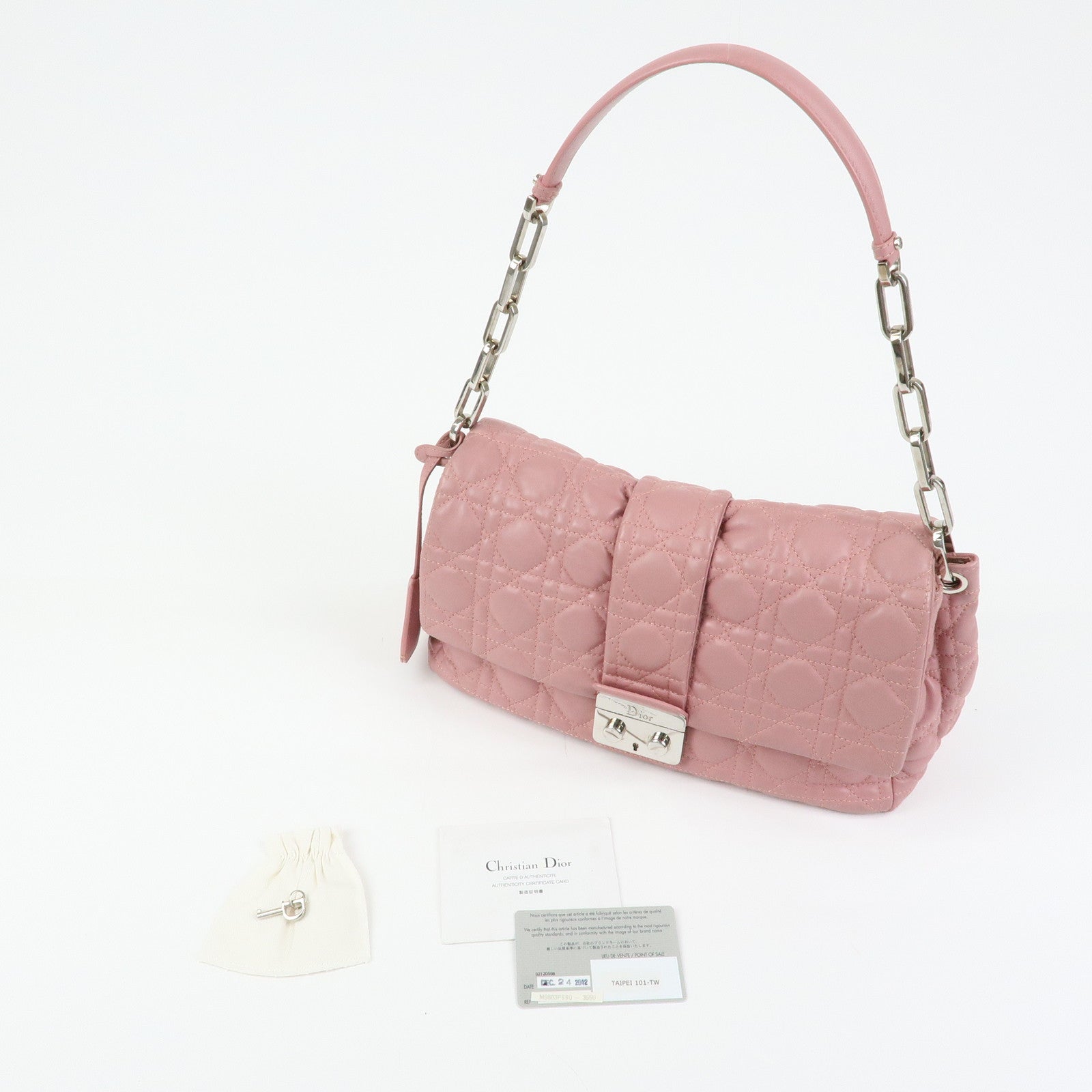 Christian Dior Canage New Lock Lamb Skin Shoulder Bag Hand Bag Pink