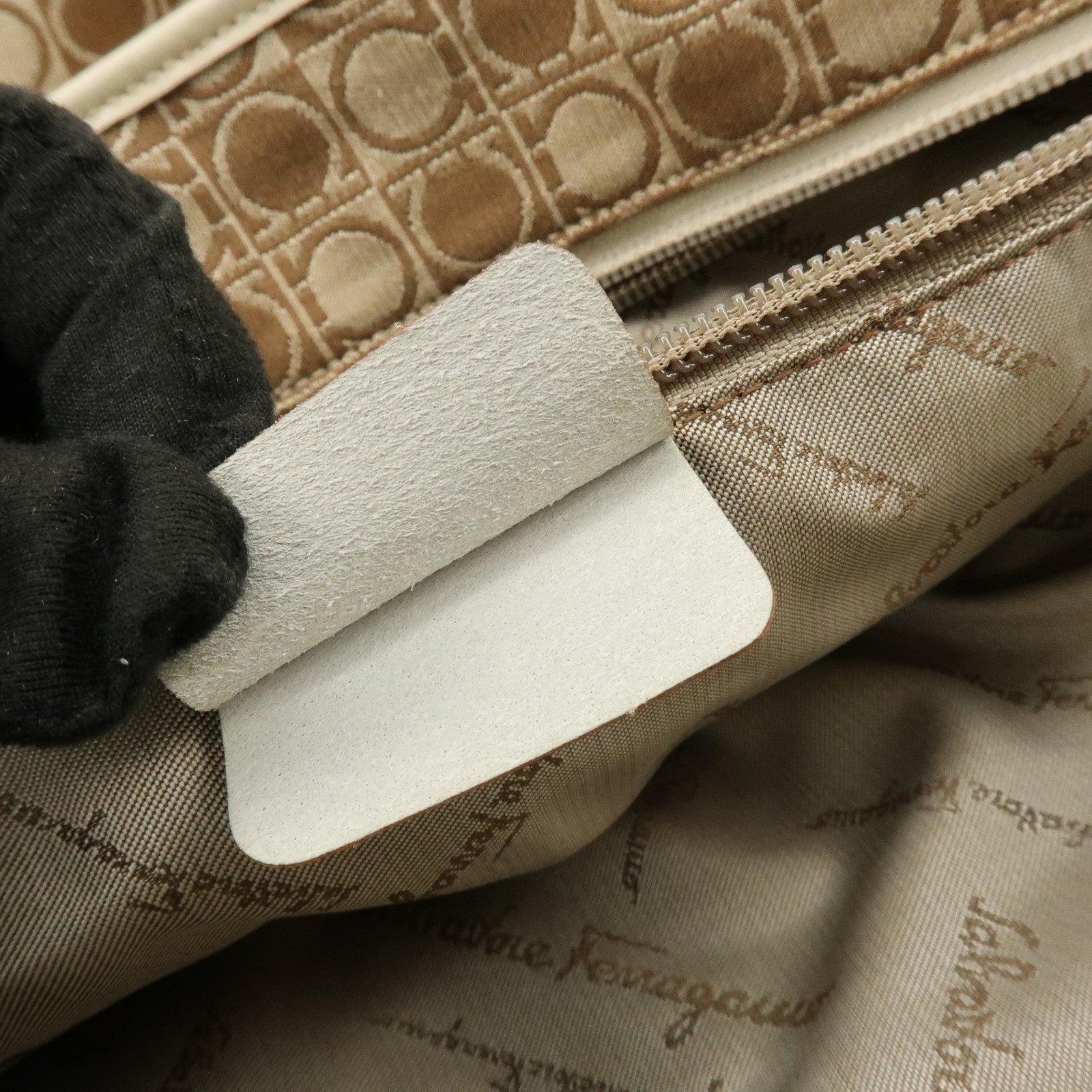 Ferragamo Gancini Canvas Leather Tote Bag Hand Bag Brown Beige