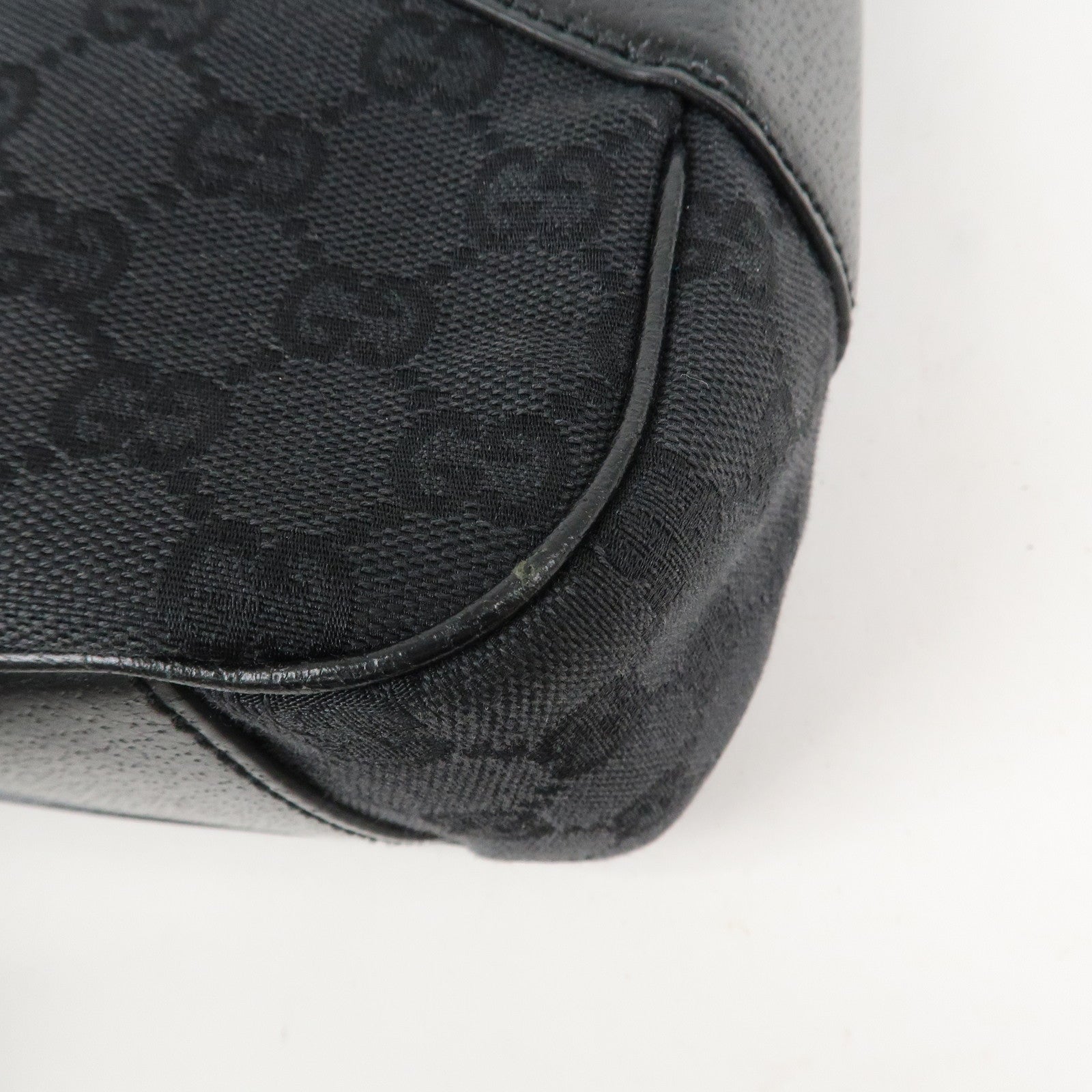 GUCCI Logo GG Canvas Leather Shoulder Bag Hand Bag Black 113012