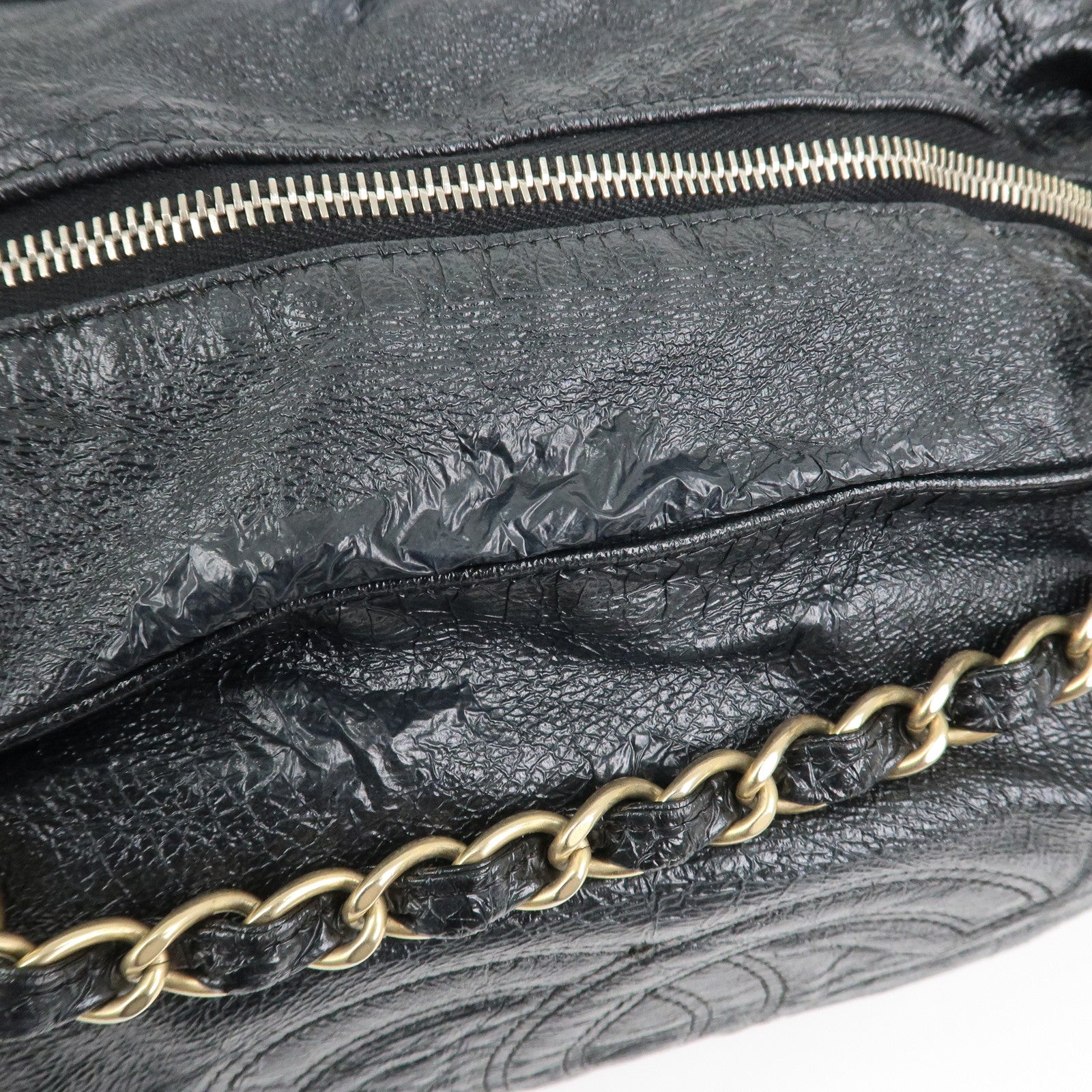CHANEL Leather Chain Shoulder Bag Hand Bag Black Gold