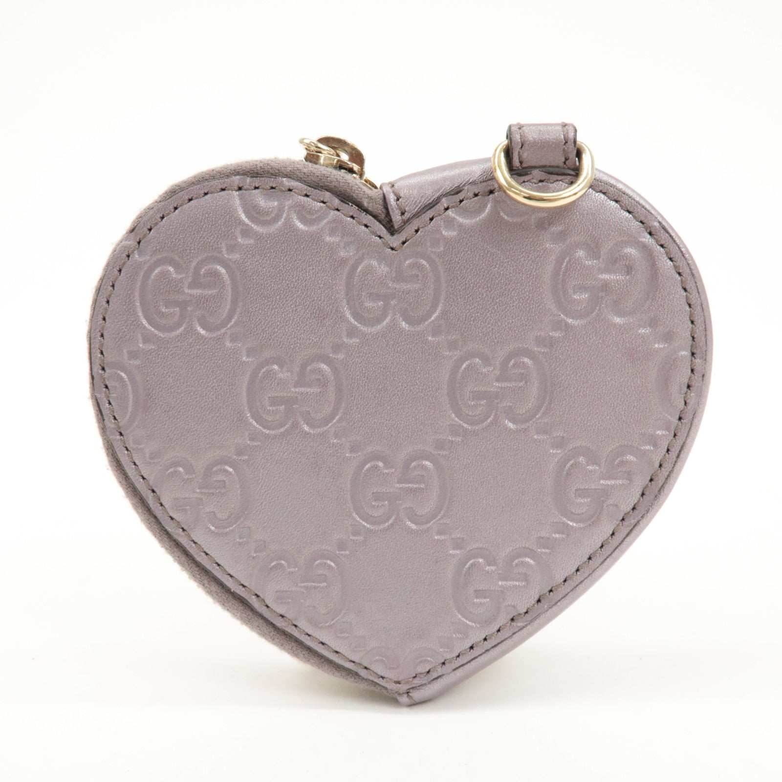 GUCCI Lovely Heart Guccissima Leather Coin Case Light Purple 152615 Used