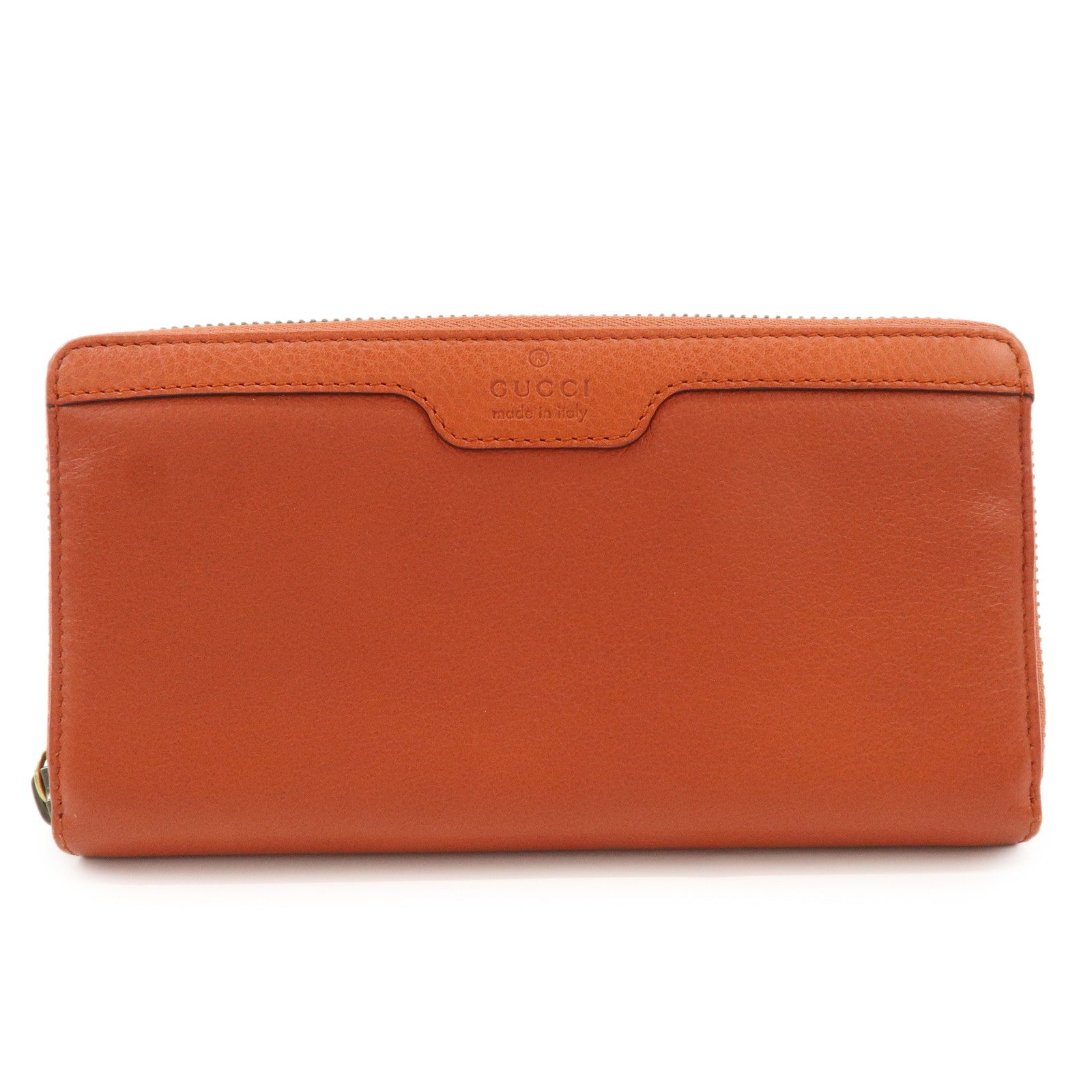 GUCCI Bamboo Leather Long Round Zippy Wallet Orange 339178 Used