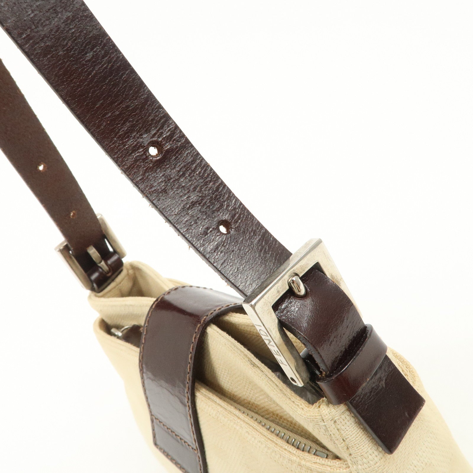 FENDI Zucca Canvas Leather Shoulder Bag Beige Brown 26723