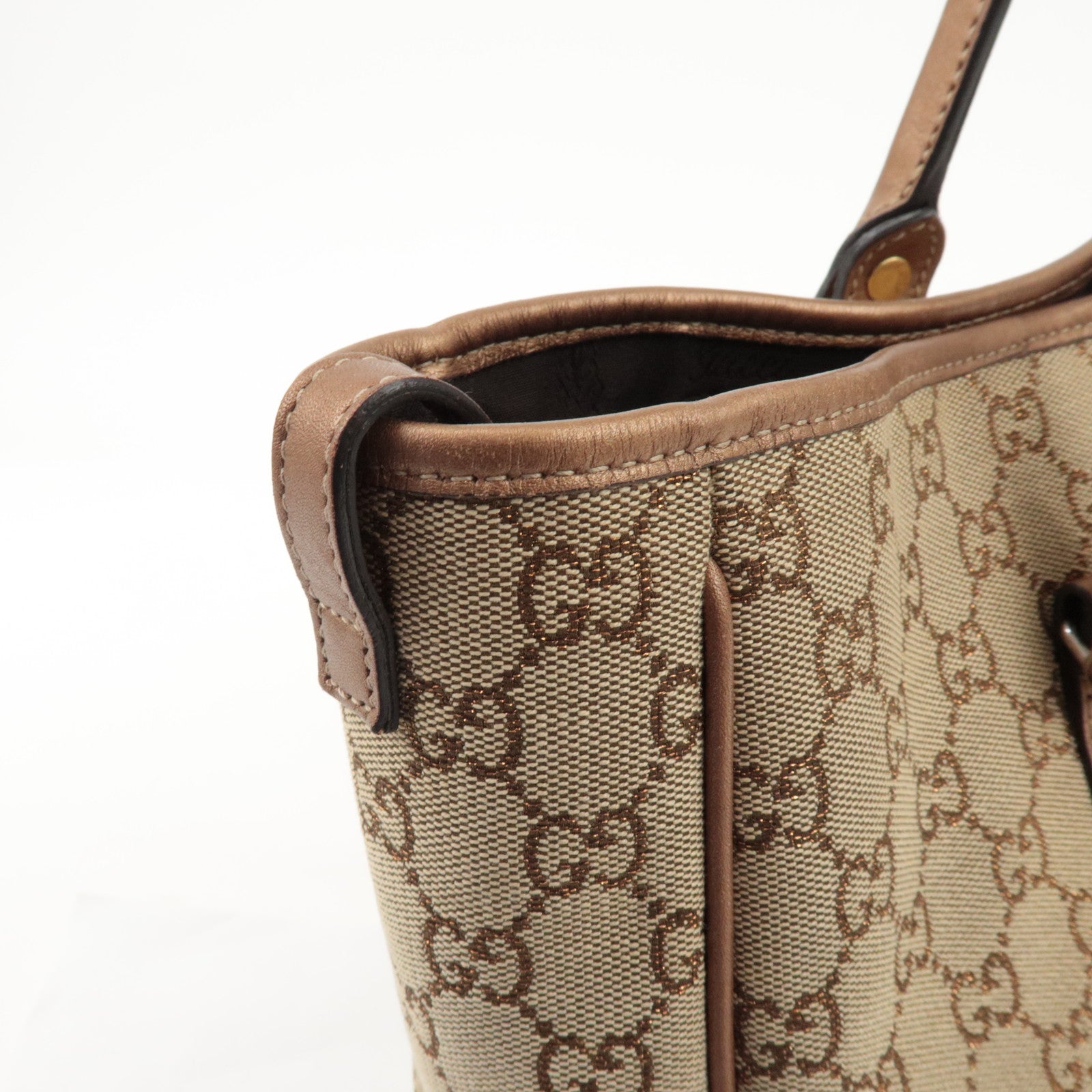 GUCCI GG Twins GG Canvas Leather Tote Bag Beige Bronze 232957 Used