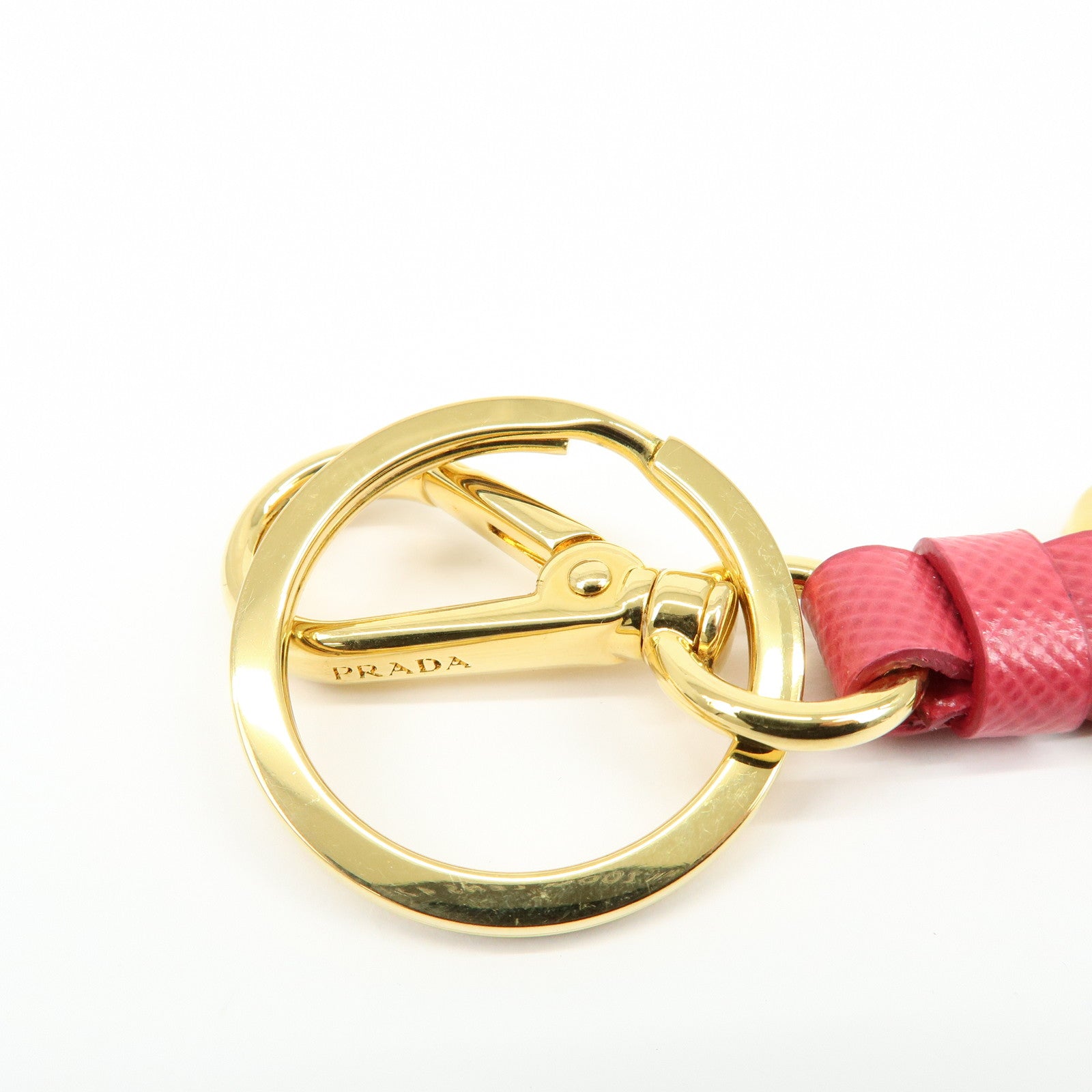 PRADA Logo Leather Metal Bag Charm Key Charm Pink Gold