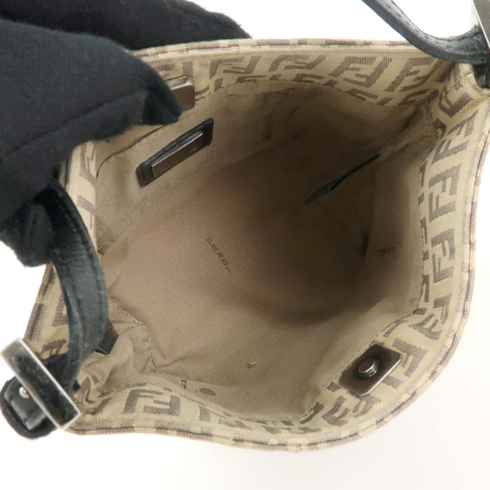 FENDI Zucchino Canvas Leather Mini Hand Bag Beige Black 8BK031