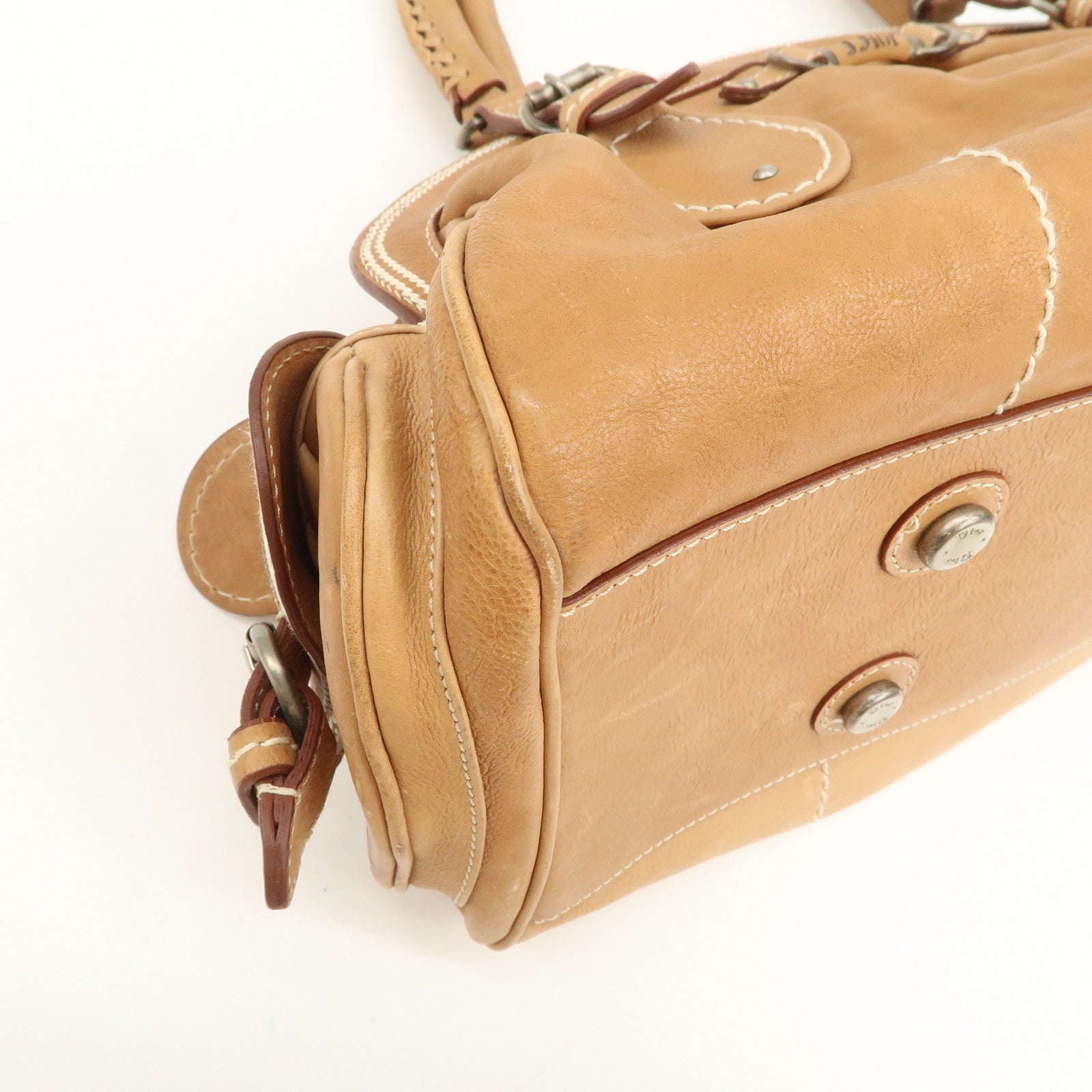 Christian Dior Logo Leather Shoulder Bag Hand Bag Brown