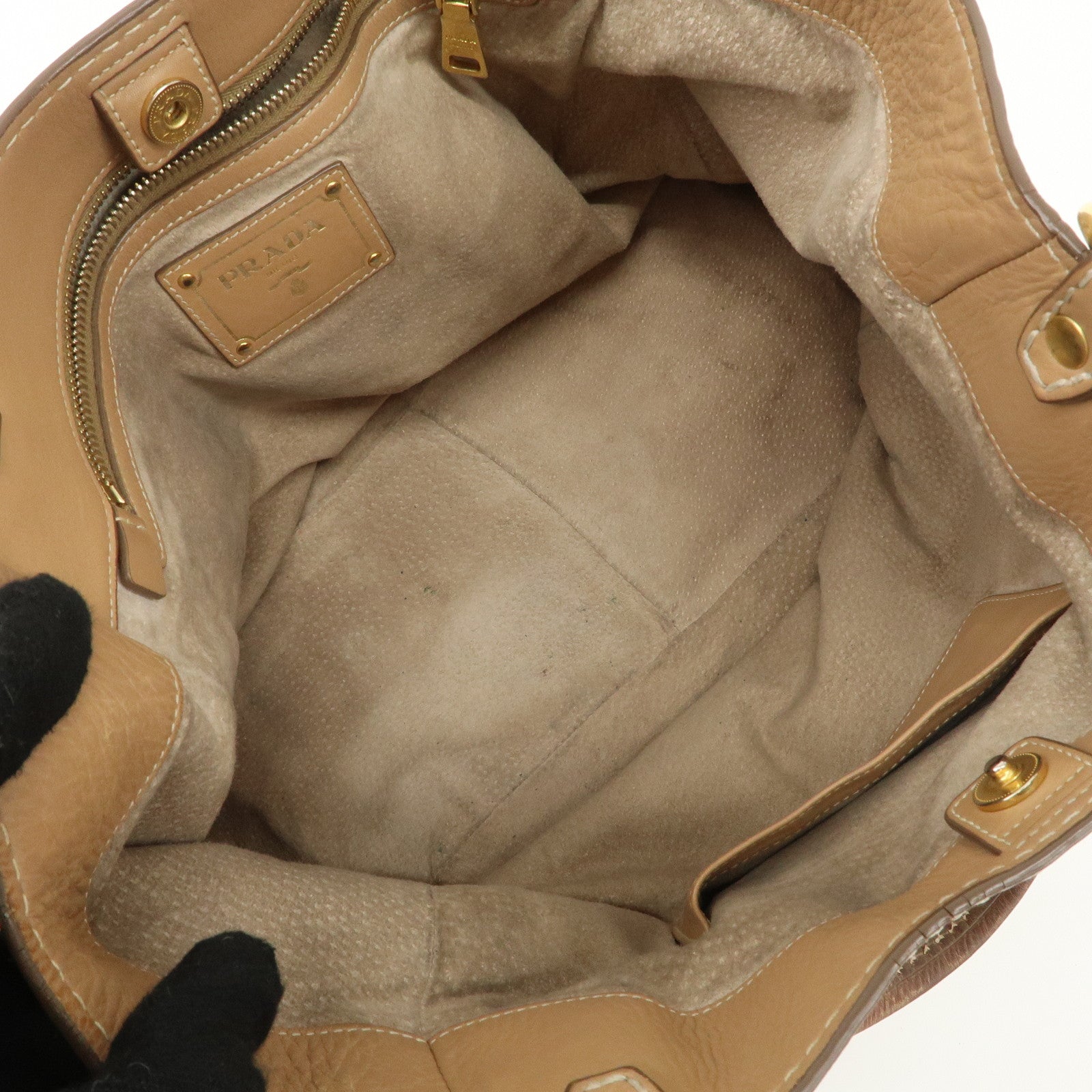 PRADA Leather Shoulder Bag Hand Bag Shoulder Bag Beige Gold BR4691 Used