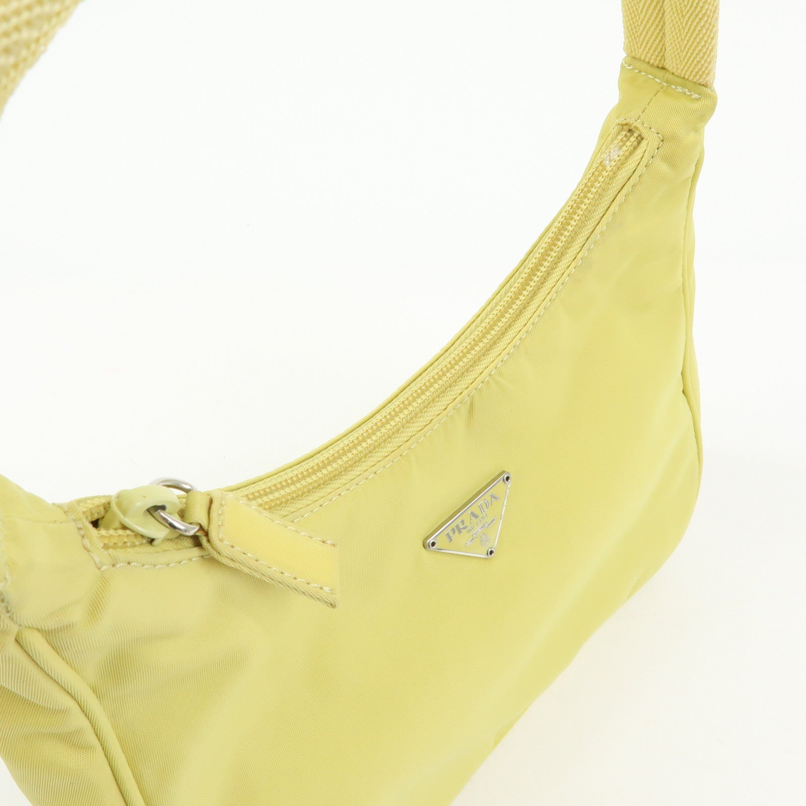 PRADA Triangle Logo Nylon Mini Hand Bag Pouch Yellow