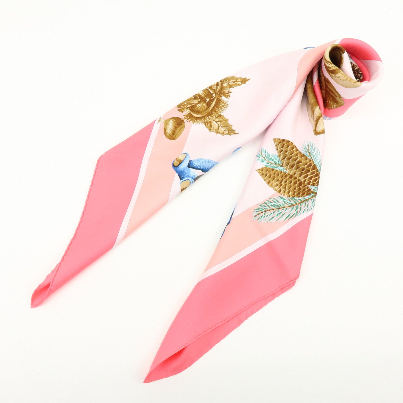 HERMES Carre 90 Silk 100% Scarf Confidents de Coeurs Bear Print