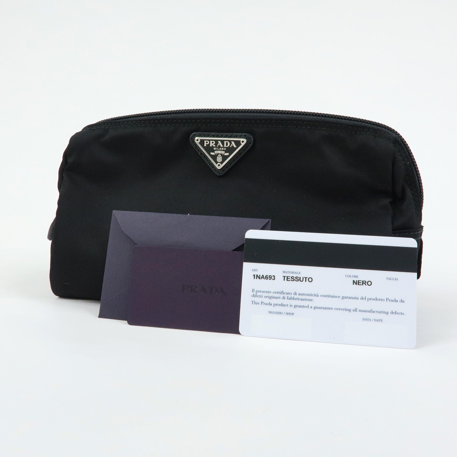 PRADA Triangle Logo Nylon Saffiano Leather Cosmetic Pouch 1NA693