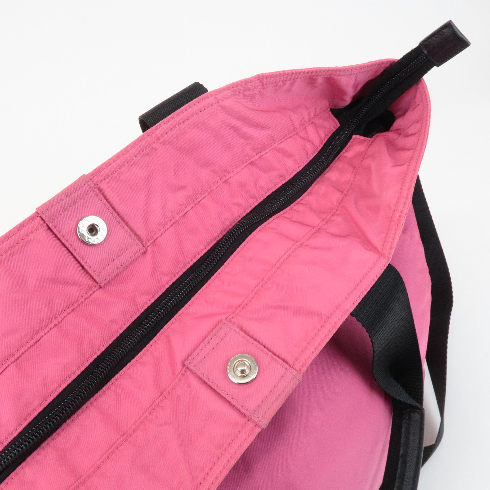 PRADA Triangle Logo Leather Nylon 2Way Bag Tote Bag Pink Black