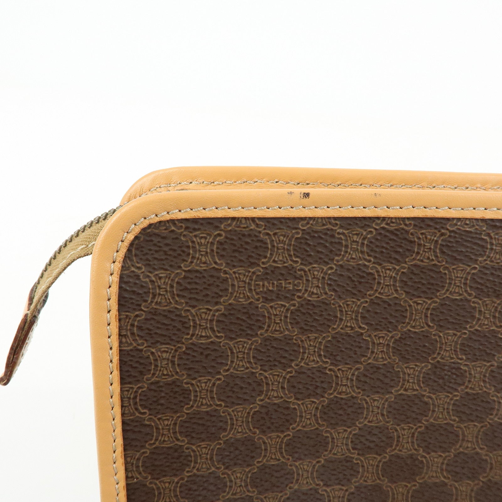 CELINE Macadam PVC Leather Clutch Bag Cosmetic Pouch Brown