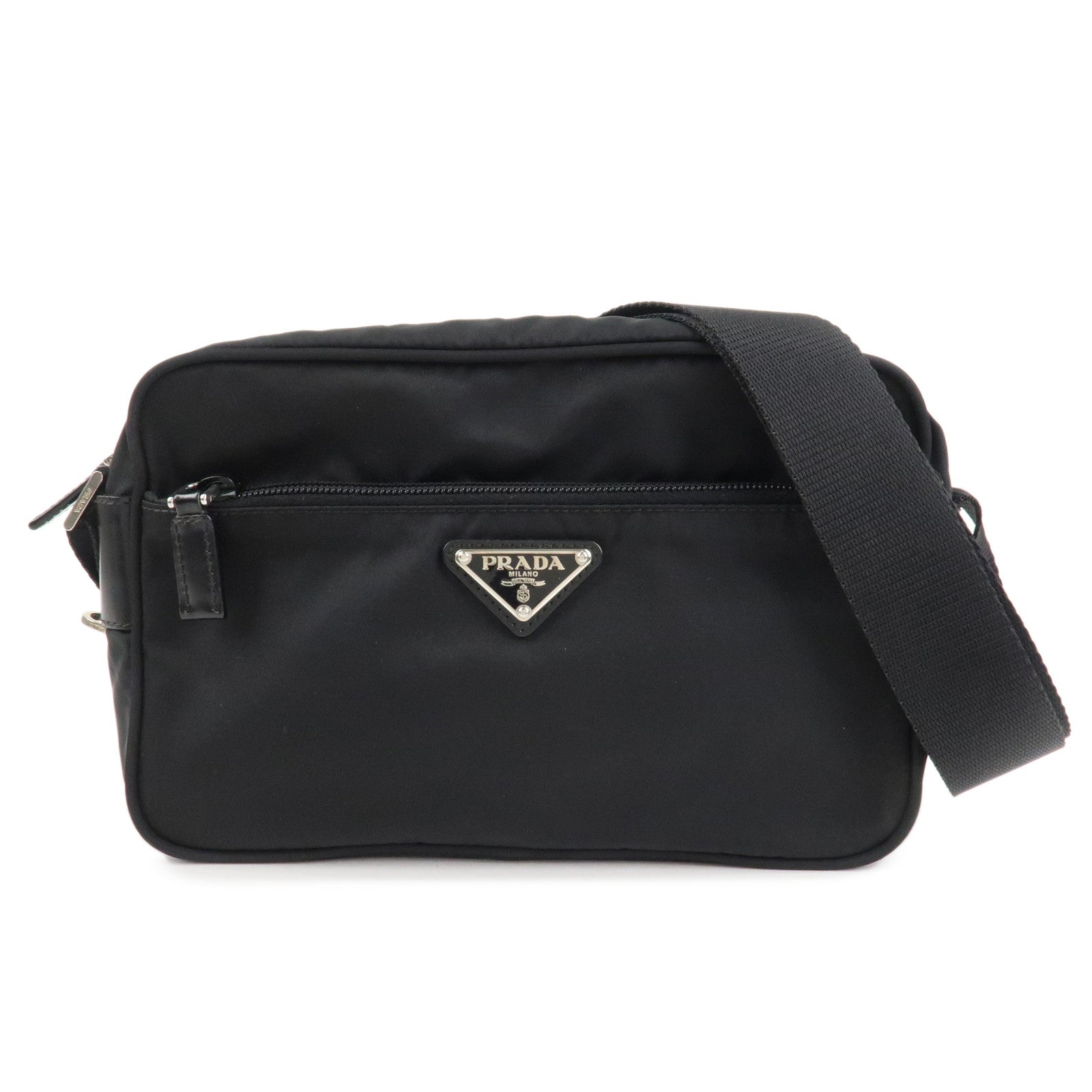 PPRADA Triangle Logo Nylon Leather Shoulder Bag NERO Black BT0166 Used