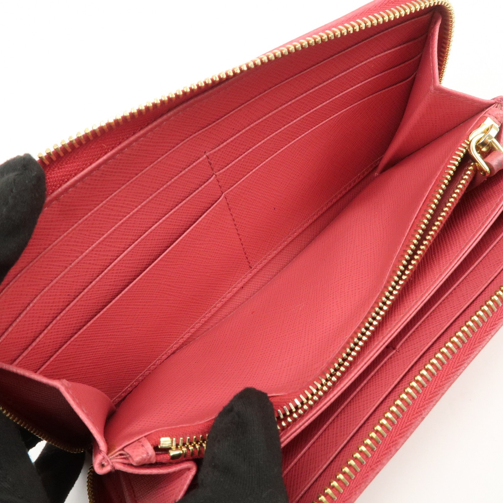 PRADA Logo Saffiano Leather Round Zippy Long Wallet Pink 1M0506