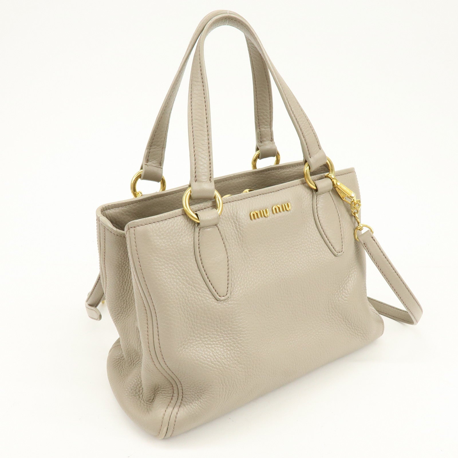 MIU MIU Leather 2Way Bag Hand Bag Shoulder Bag Beige RN0757