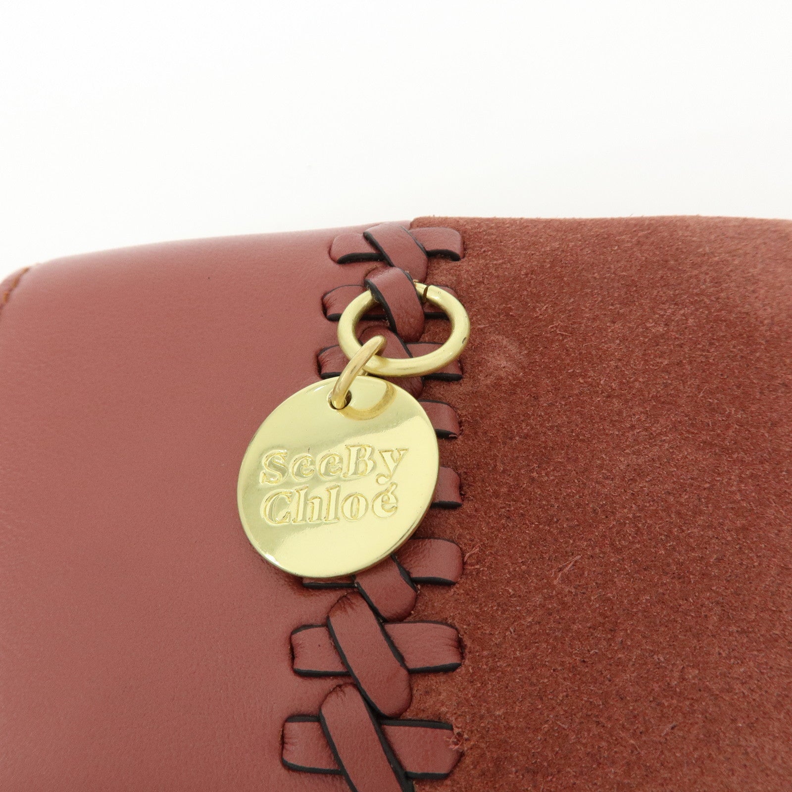 Chloe See By Chloe Leather Suede Compact Trifold Wallet Dusty Pink