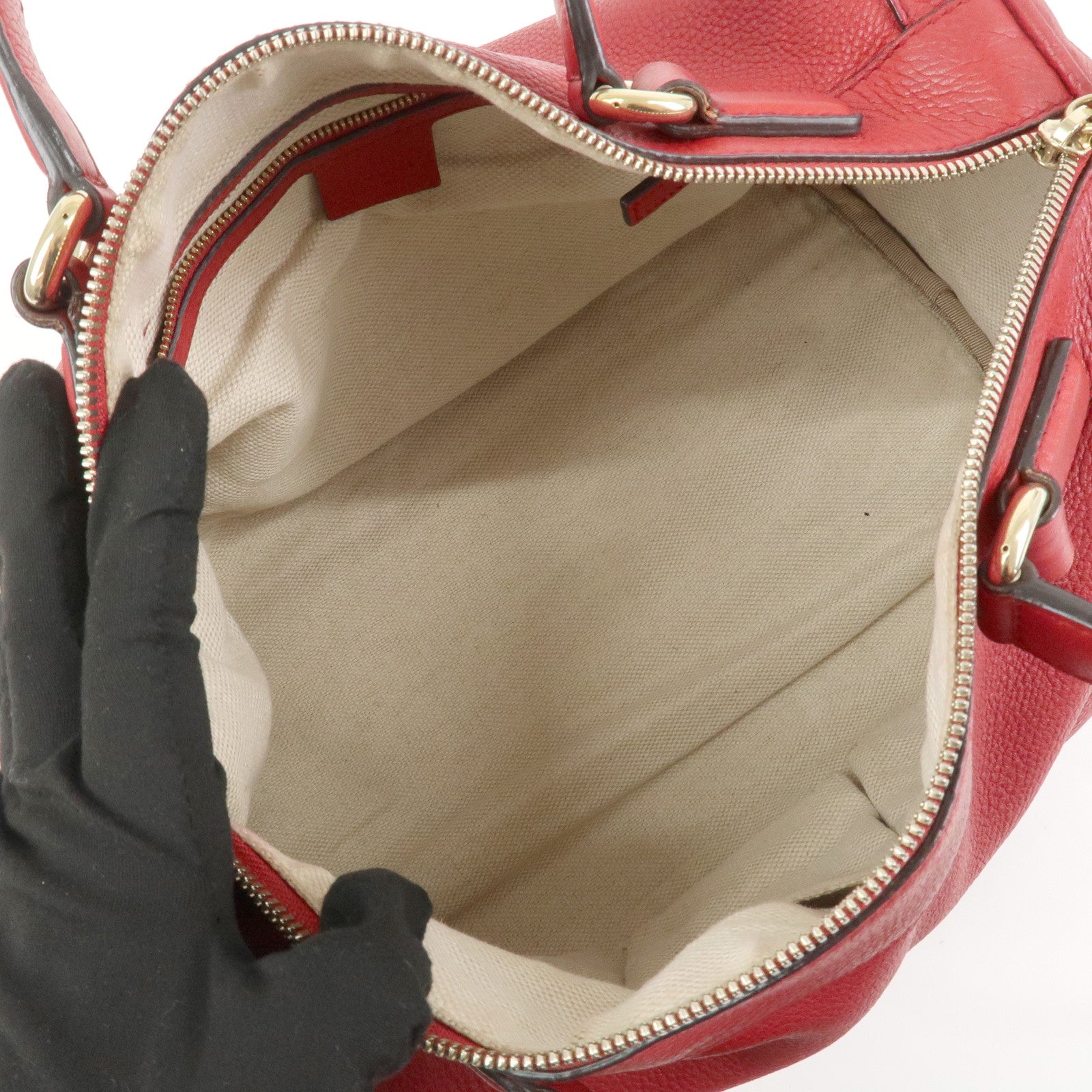 GUCCI SOHO Interlocking G Leather Boston Bag Hand Bag Red 282302