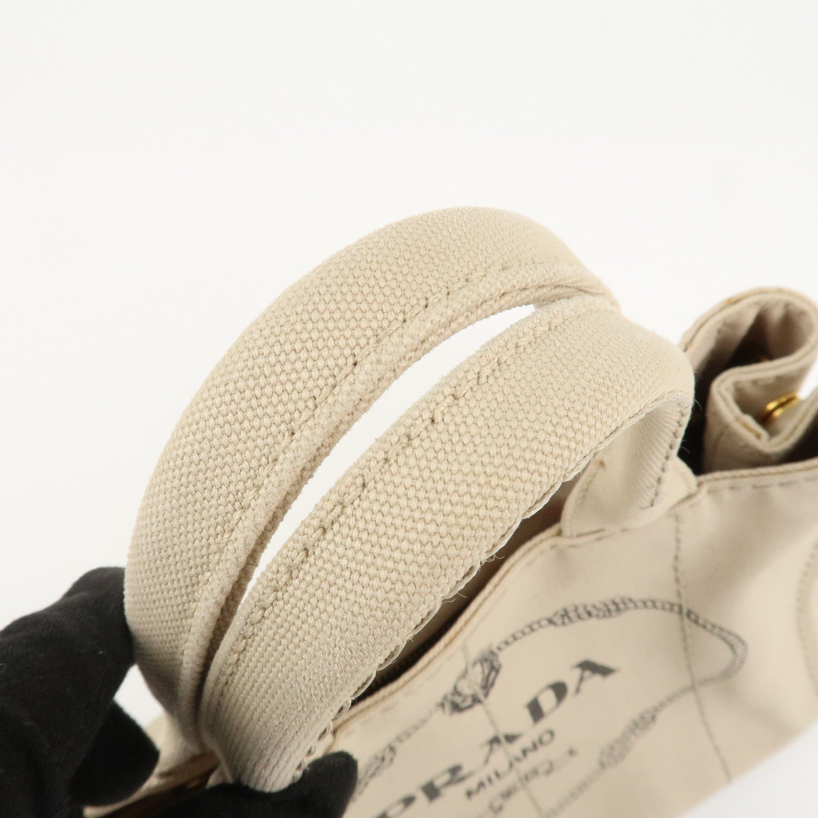 PRADA Logo Canapa Mini Canvas Tote Bag Hand Bag Beige 1BG439 Used