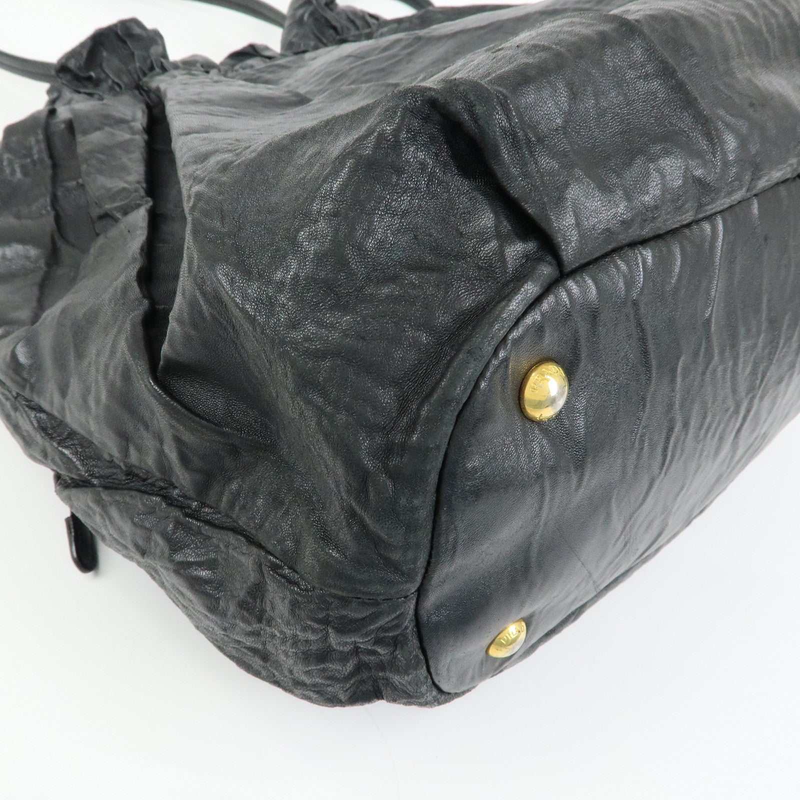 PRADA Leather Drawstring Shoulder Bag Hand Bag Black