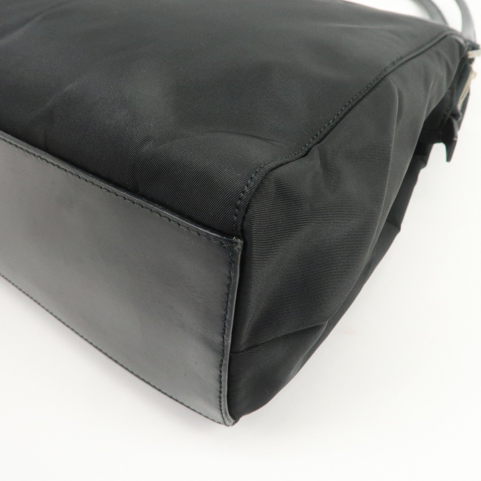 PRADA Triangle Logo Nylon Leather Shoulder Bag Hand Bag Black