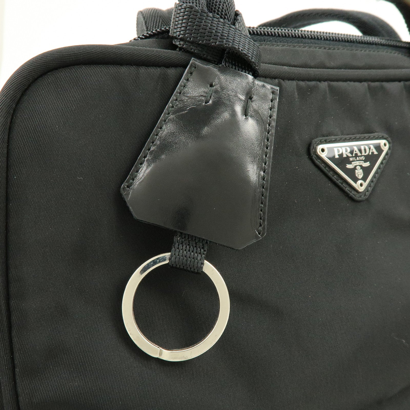 PRADA Triangle Logo Nylon Leather Hand Bag Tote Bag Black B8495