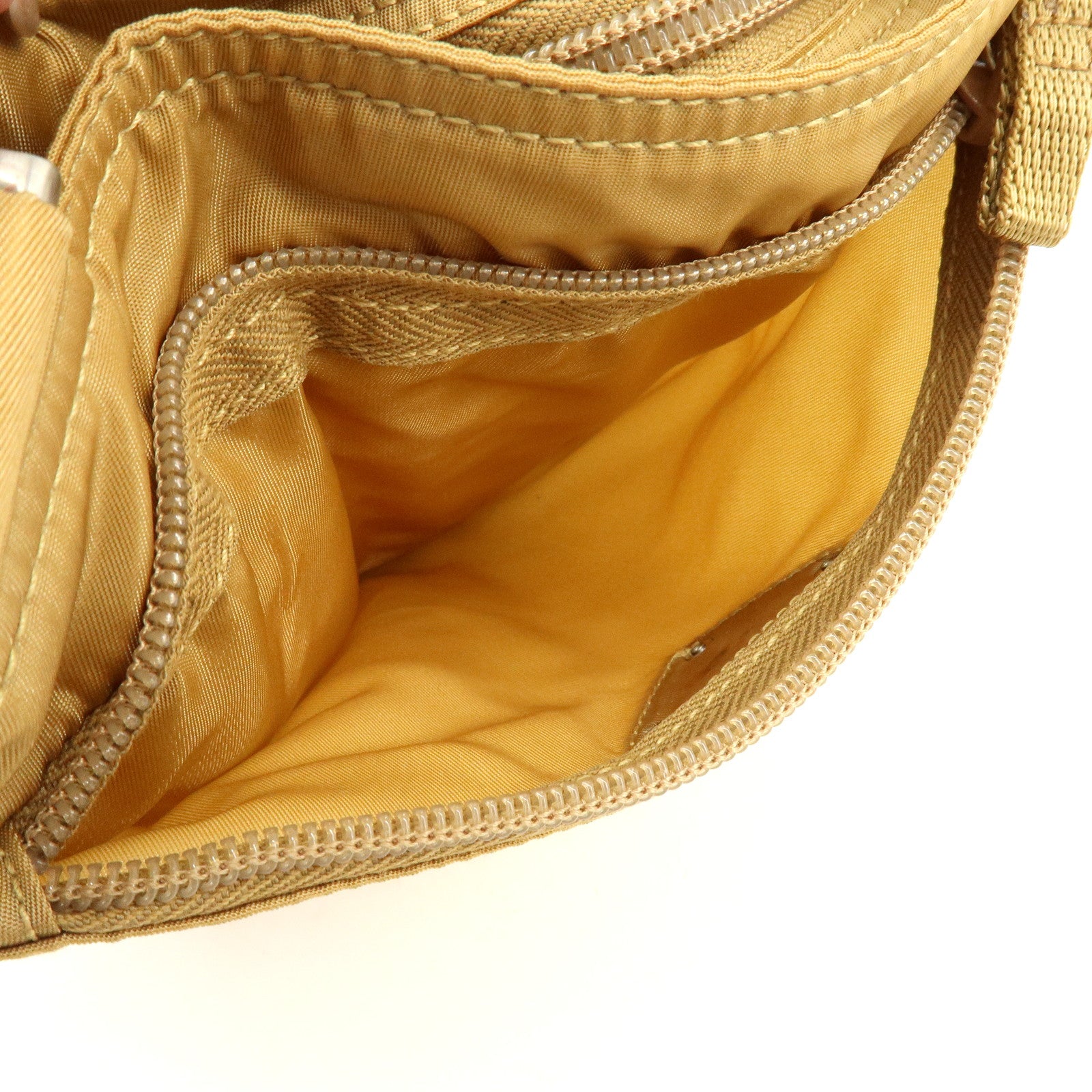 PRADA Triangle Logo Nylon Leather Shoulder Bag Beige B7372