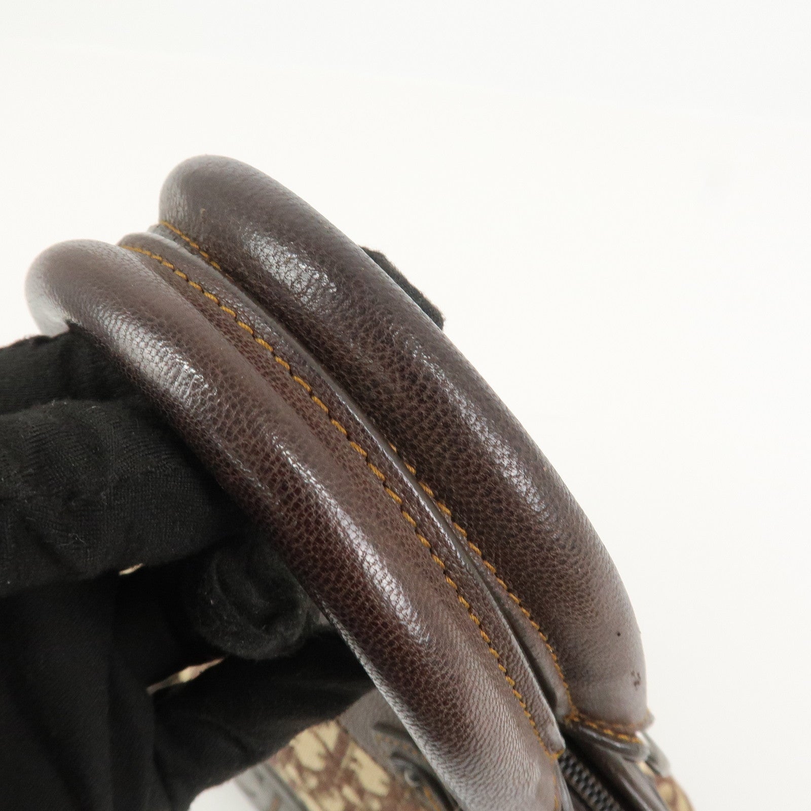 Christian Dior Trotter Canvas Leather Hand Bag Beige Brown