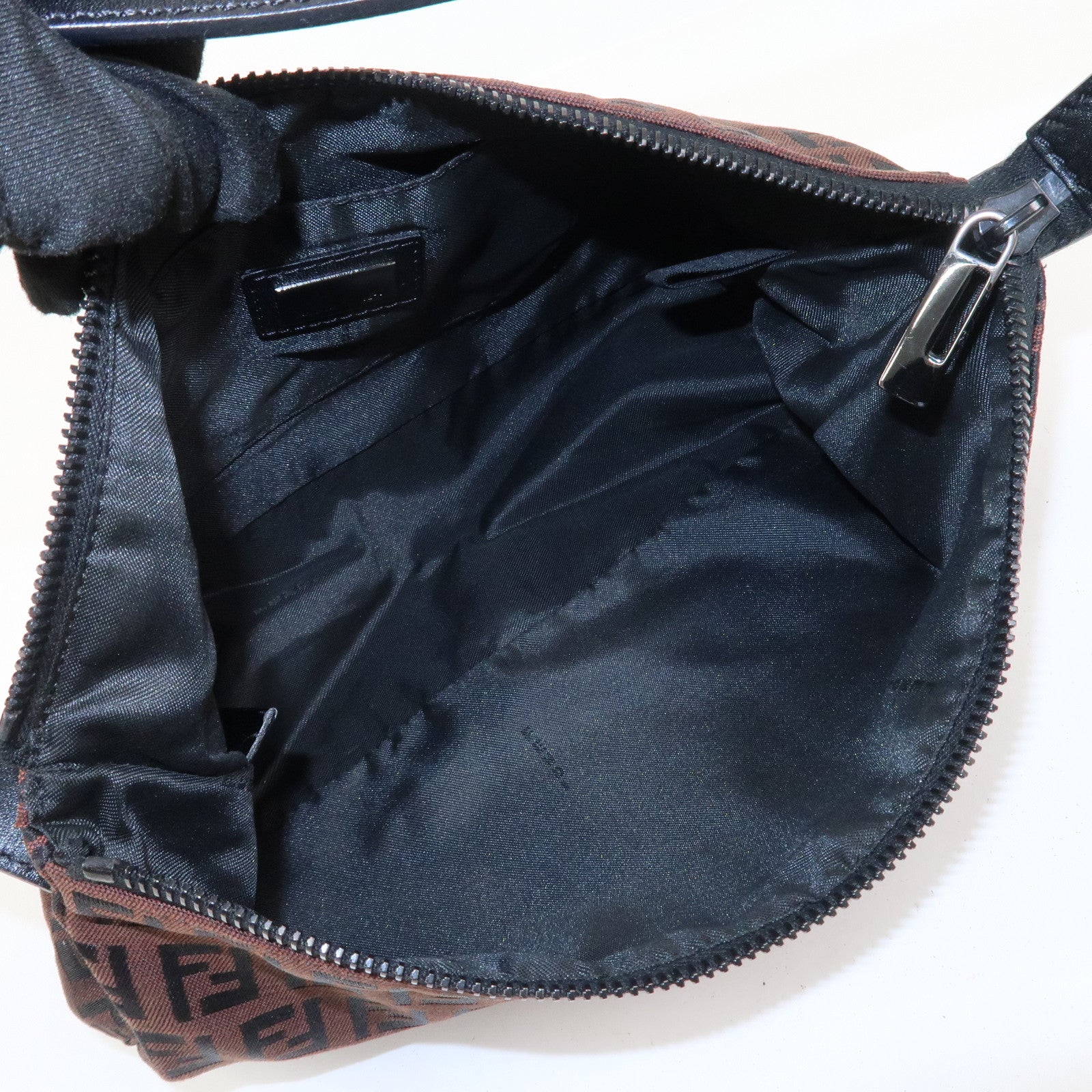 FENDI Zucchino Canvas Leather Shoulder Bag Hand Bag Brown 8BR444