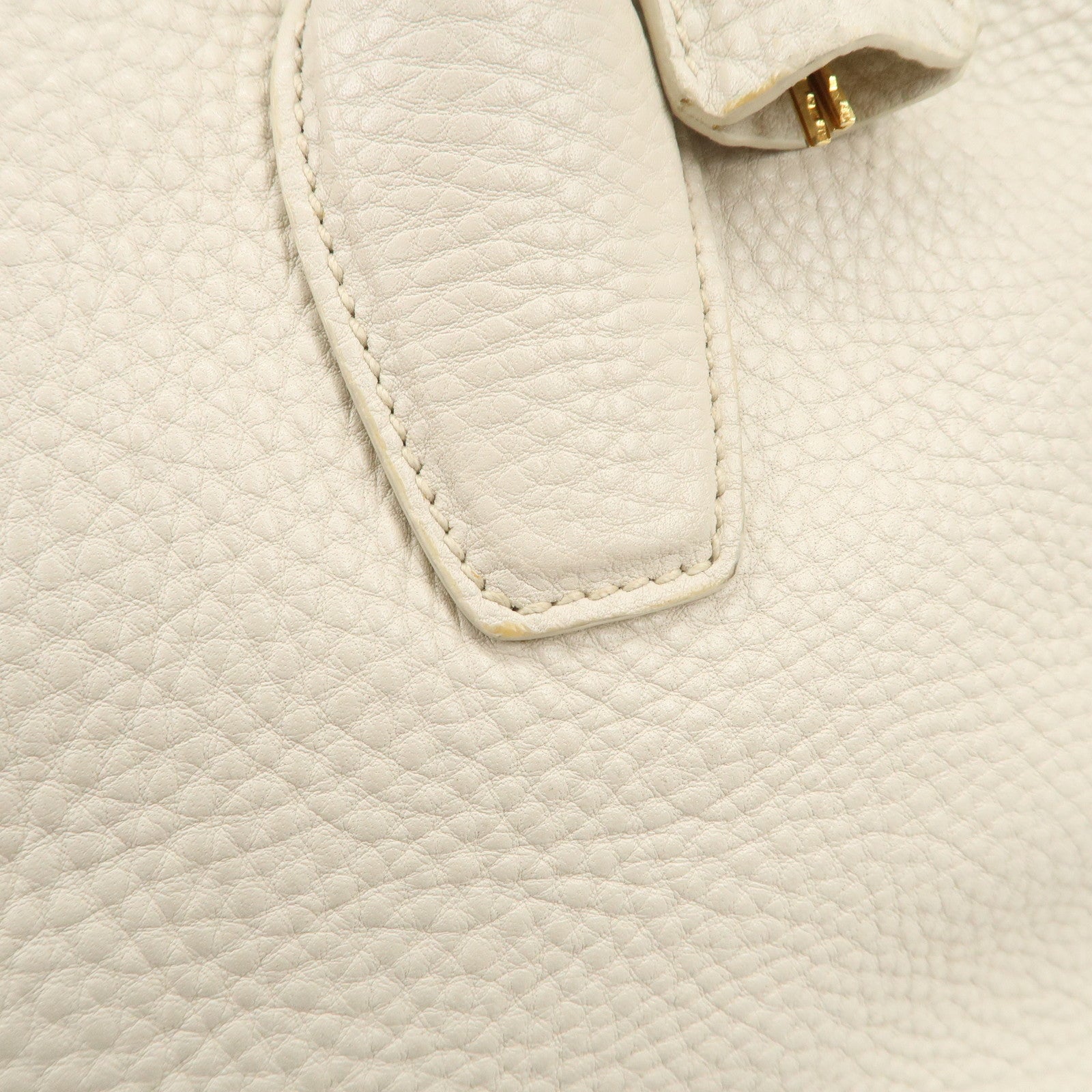 PRADA Logo Leather 2Way Boston Shoulder Bag Gold HDW Ivory