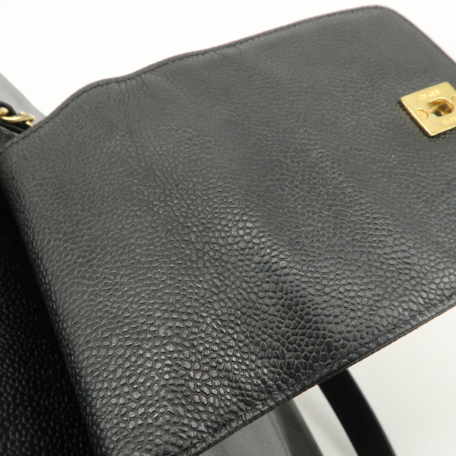 CHANEL COCO Mark Caviarskin Chain Tote Bag Shoulder Bag Black Gold