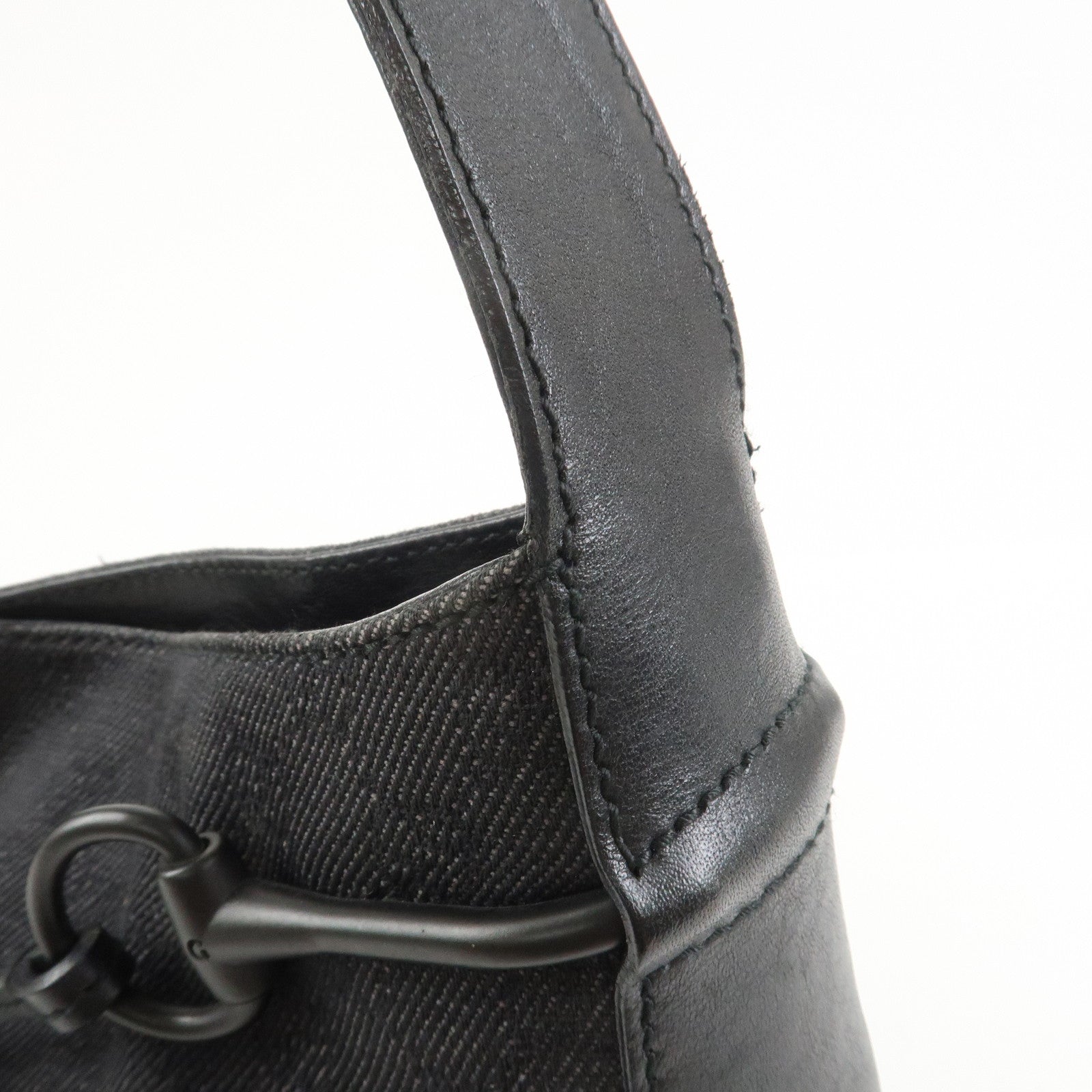 GUCCI Horsebit GG Canvas Leather Shoulder Bag Black 101975