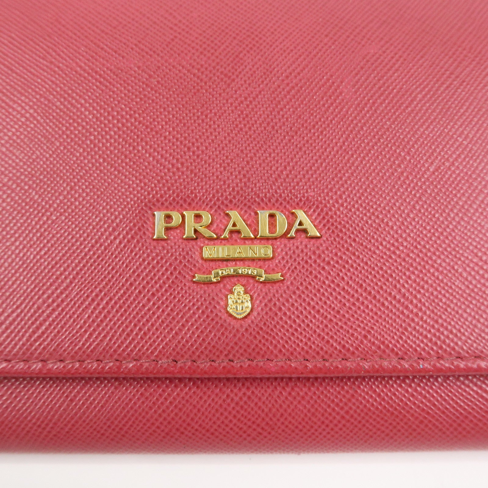 PRADA Logo Saffiano Leather WOC Chain Long Wallet Pink 1M1290