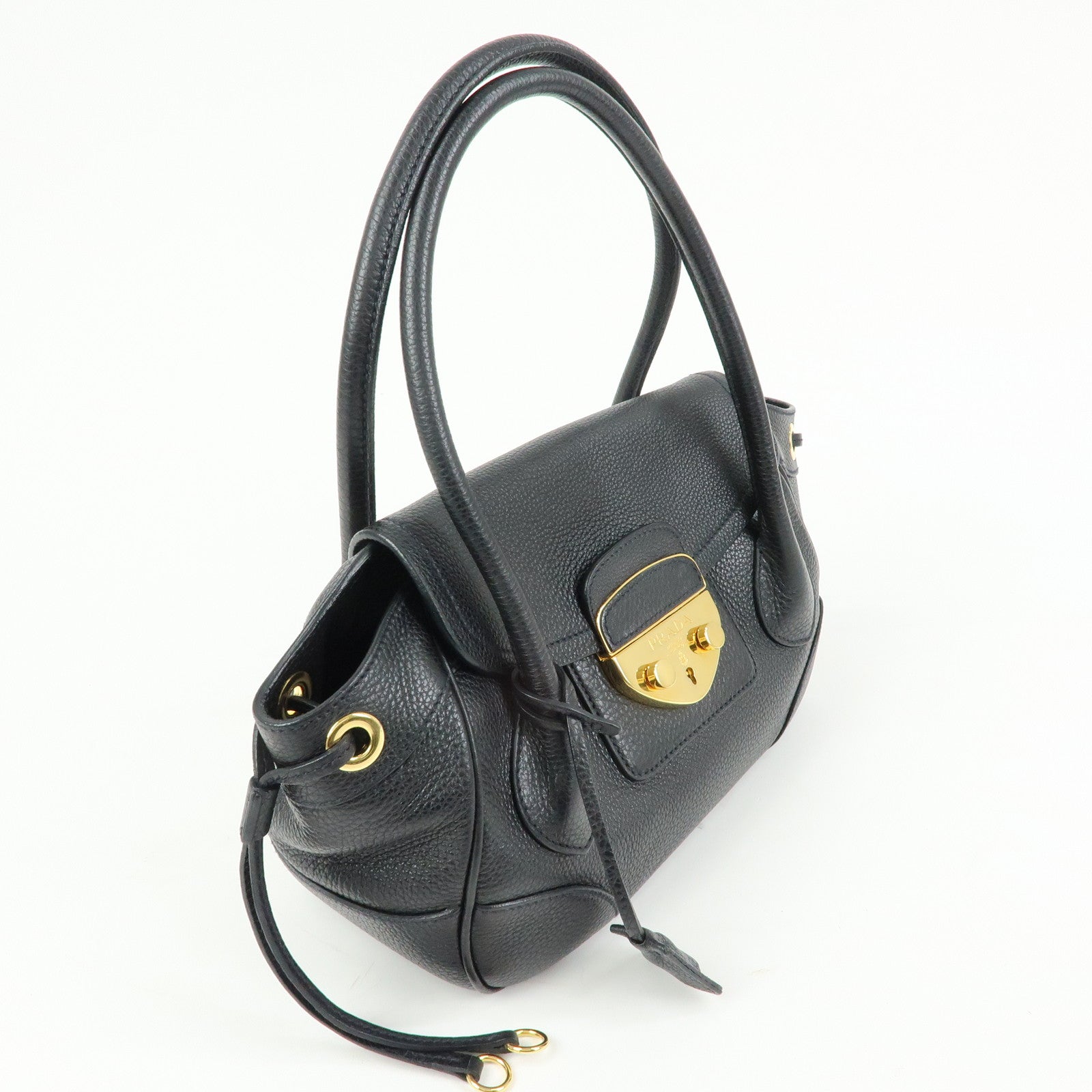 PRADA Vitello Daino Leather Hand Bag Shoulder Bag Black BR3207