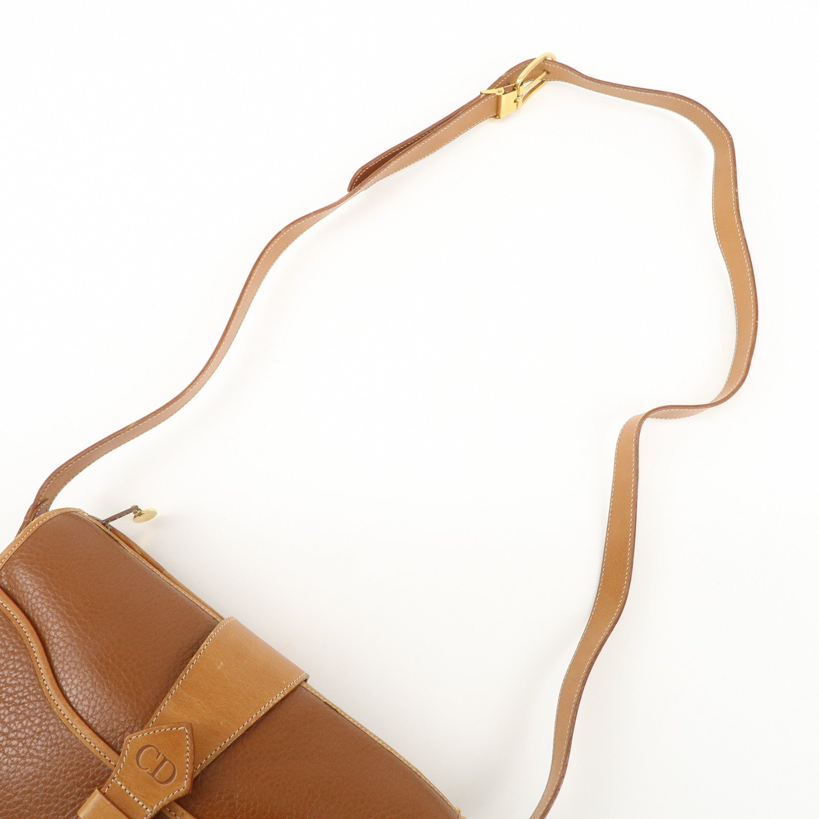 Christian Dior Logo Leather Shoulder Bag Brown Gold HDW