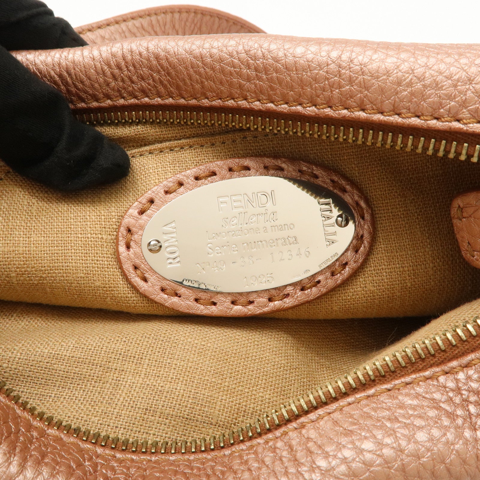 FENDI Seleria Leather Shoulder Bag Champagne Pink 8BT200