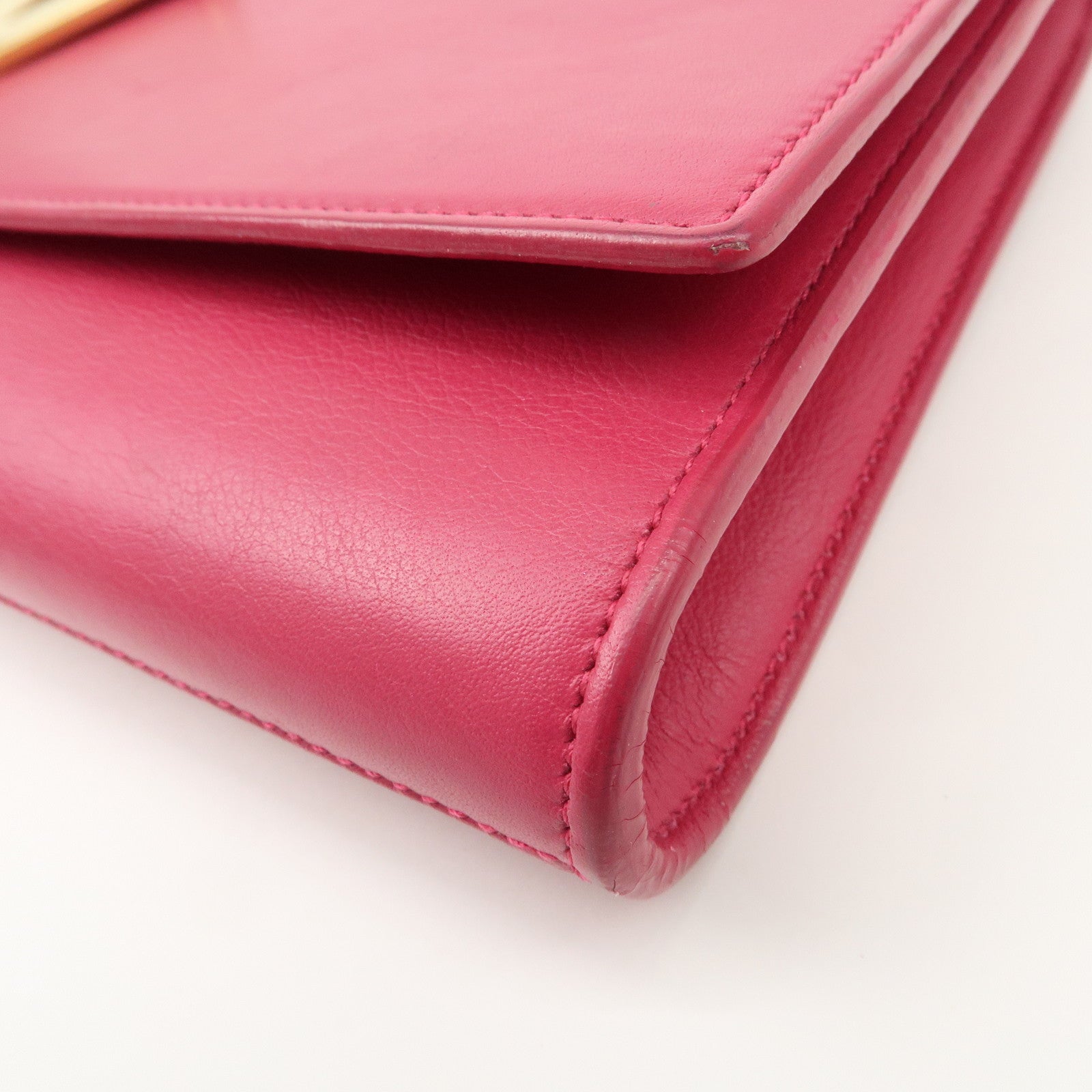 SAINT LAURENT PARIS Leather Clutch Bag Pink Gold HDW Used
